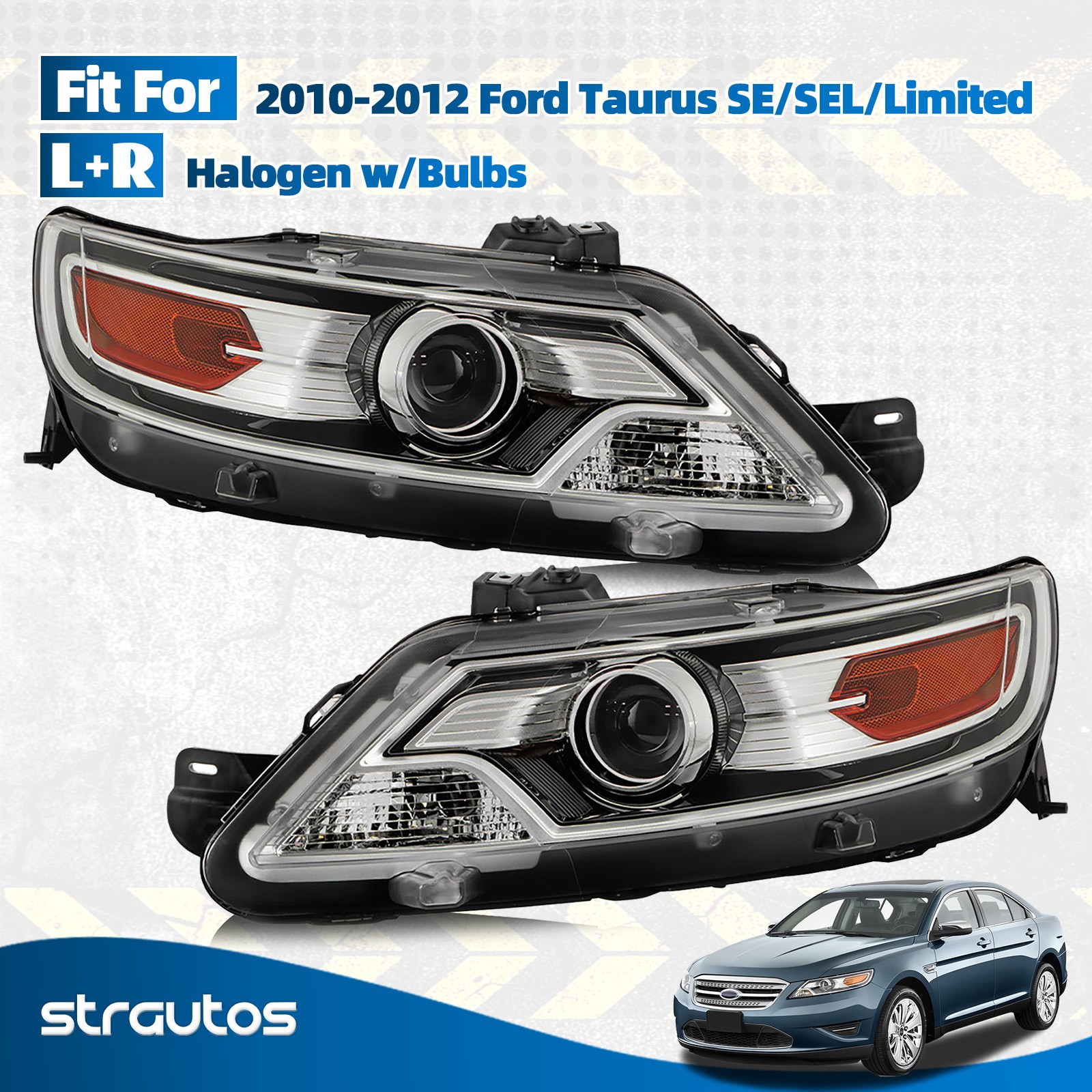 For 2010-2012 Ford Taurus SE/SEL/Limited Halogen Projector Headlight Left+Right