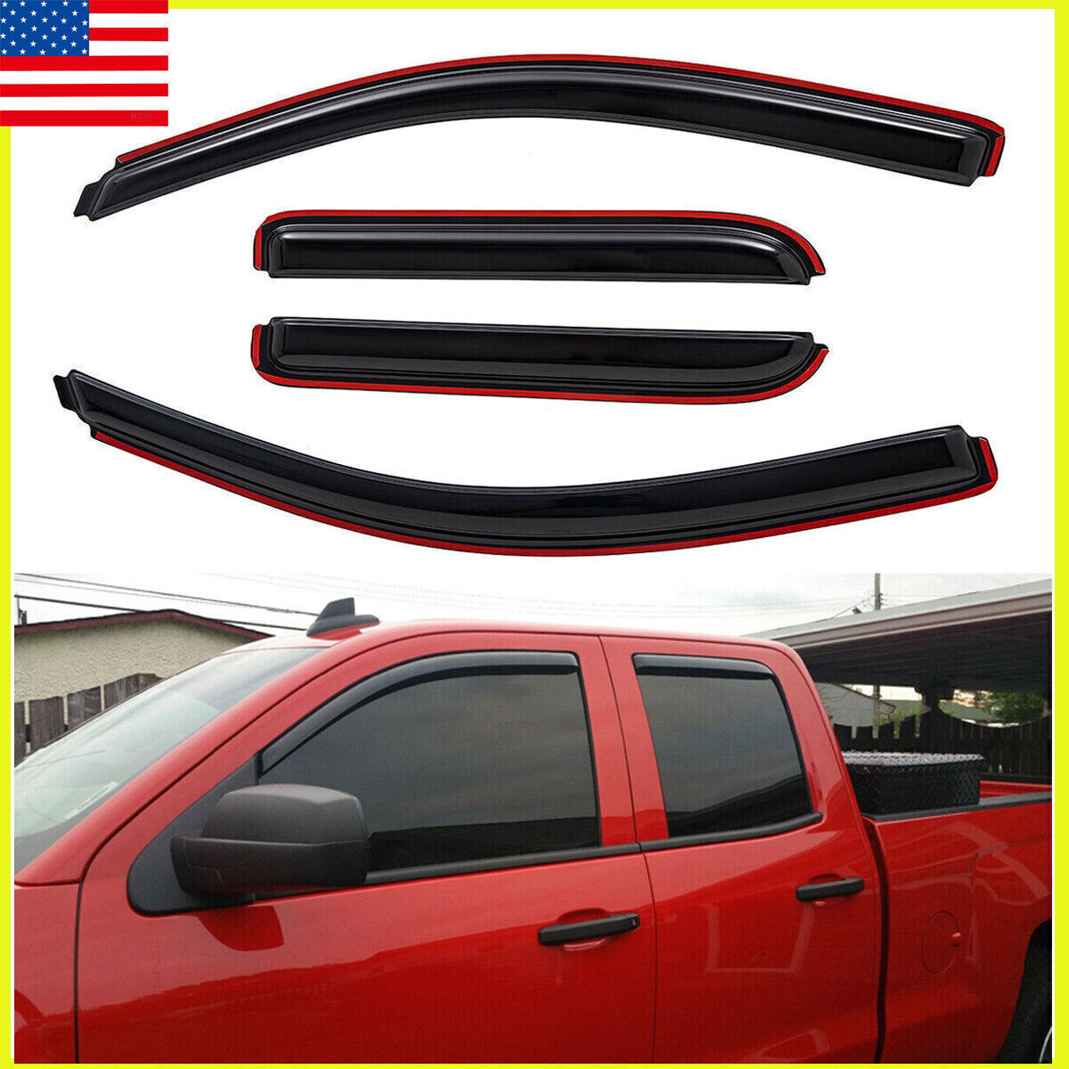 For 2014-2018 Chevy Silverado Double Cab Window Visor Vent Rain Guard Deflector