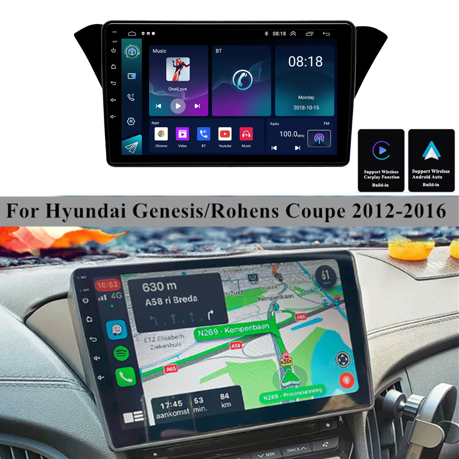 9″ Android 14.0 Stereo Radio NAV GPS For Hyundai Genesis Coupe 2012-2016 Carplay