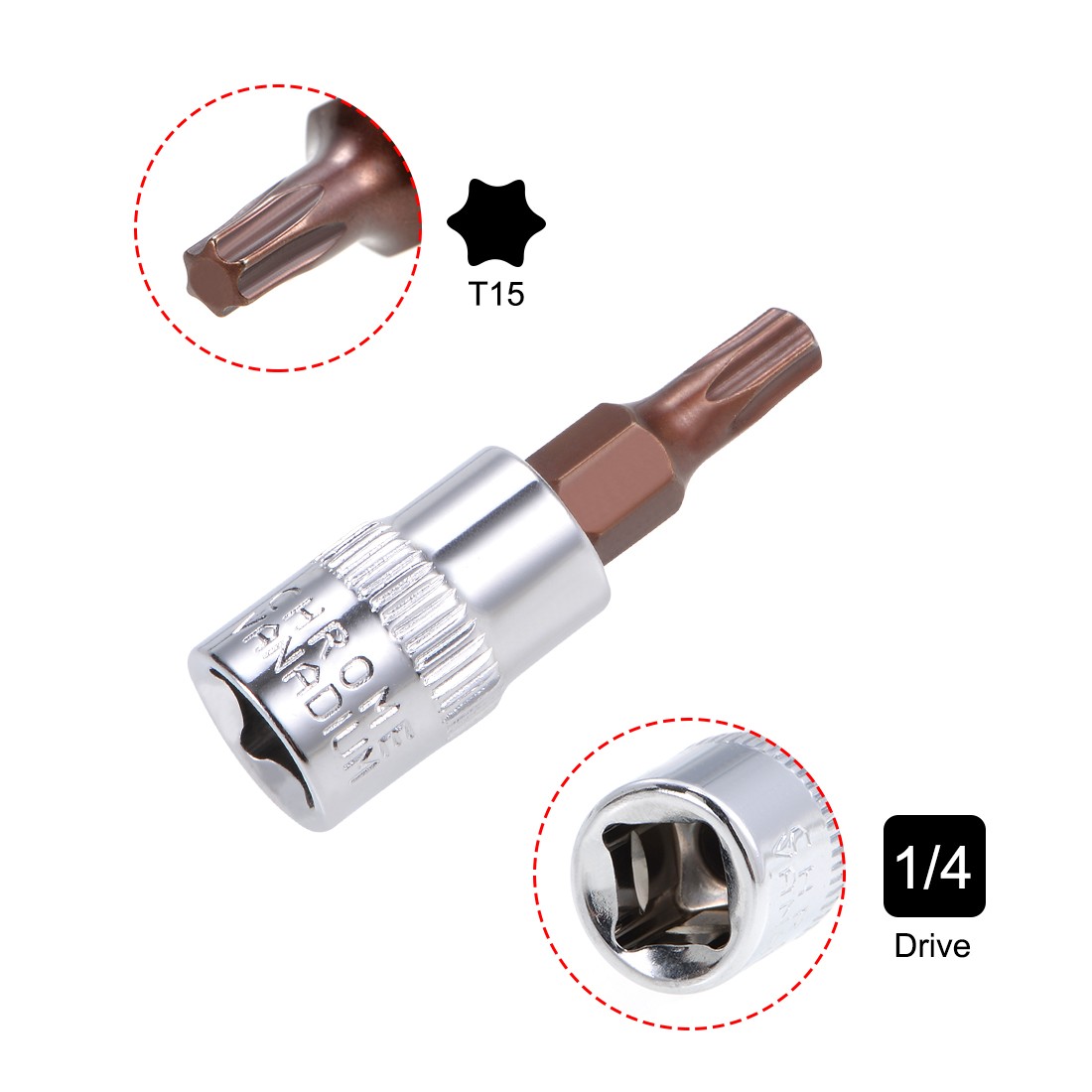 3pcs 1/4-Inch Drive Bit Socket Torx T15 S2 Steel 38mm Length