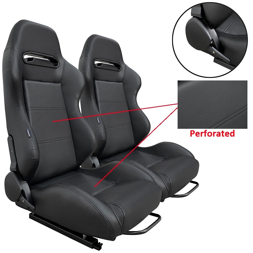 2X TANAKA PERFORATED PVC LEATHER RACING SEAT RECLINABLE + SLIDER FOR CHEVY *****