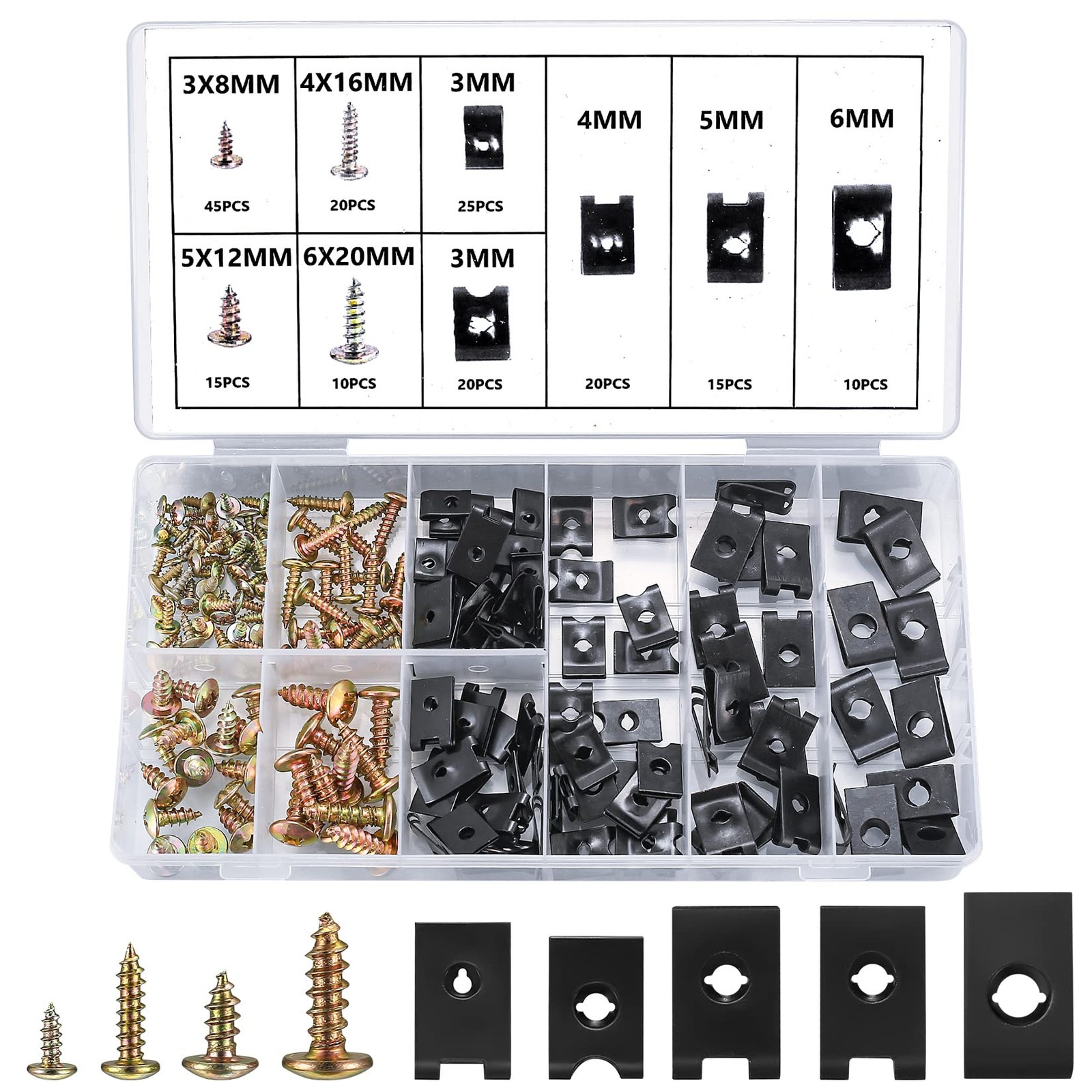 180 Pcs Automotive Screws and Car U Clips Assortment Kit, One Size, Black