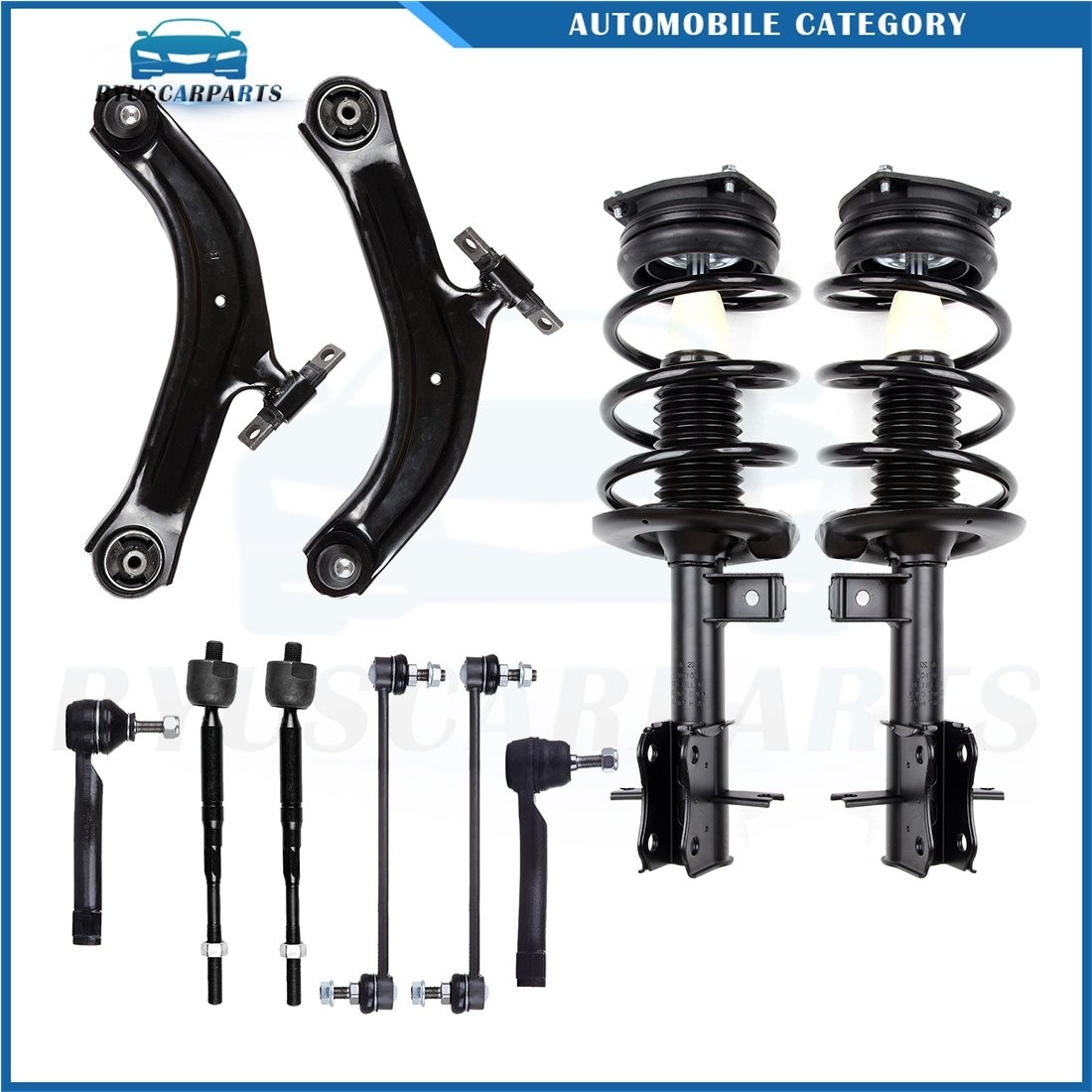 For 2007-2012 Nissan Sentra 2.0L Front Complete Struts Control Arms Tie Rods Kit