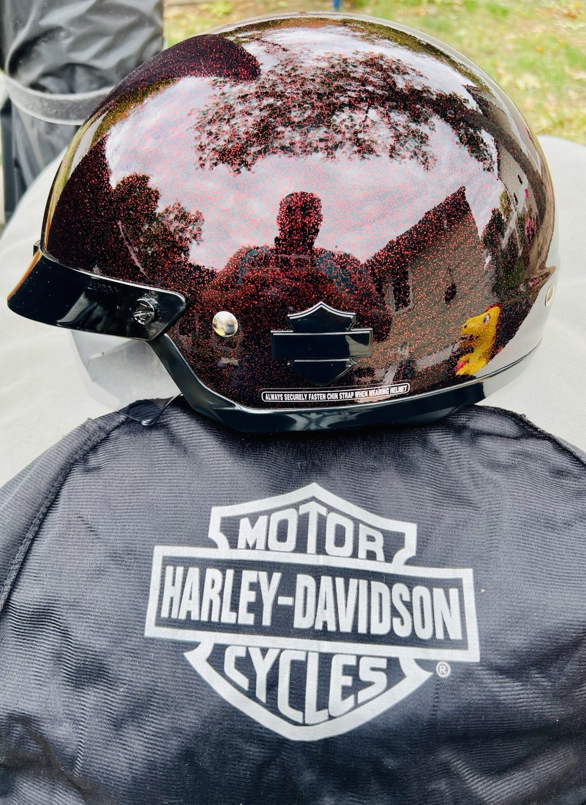 Harley Davidson Women’s Paramount Sun shield Half Helmet/Red Glitter/Sparkle/LG