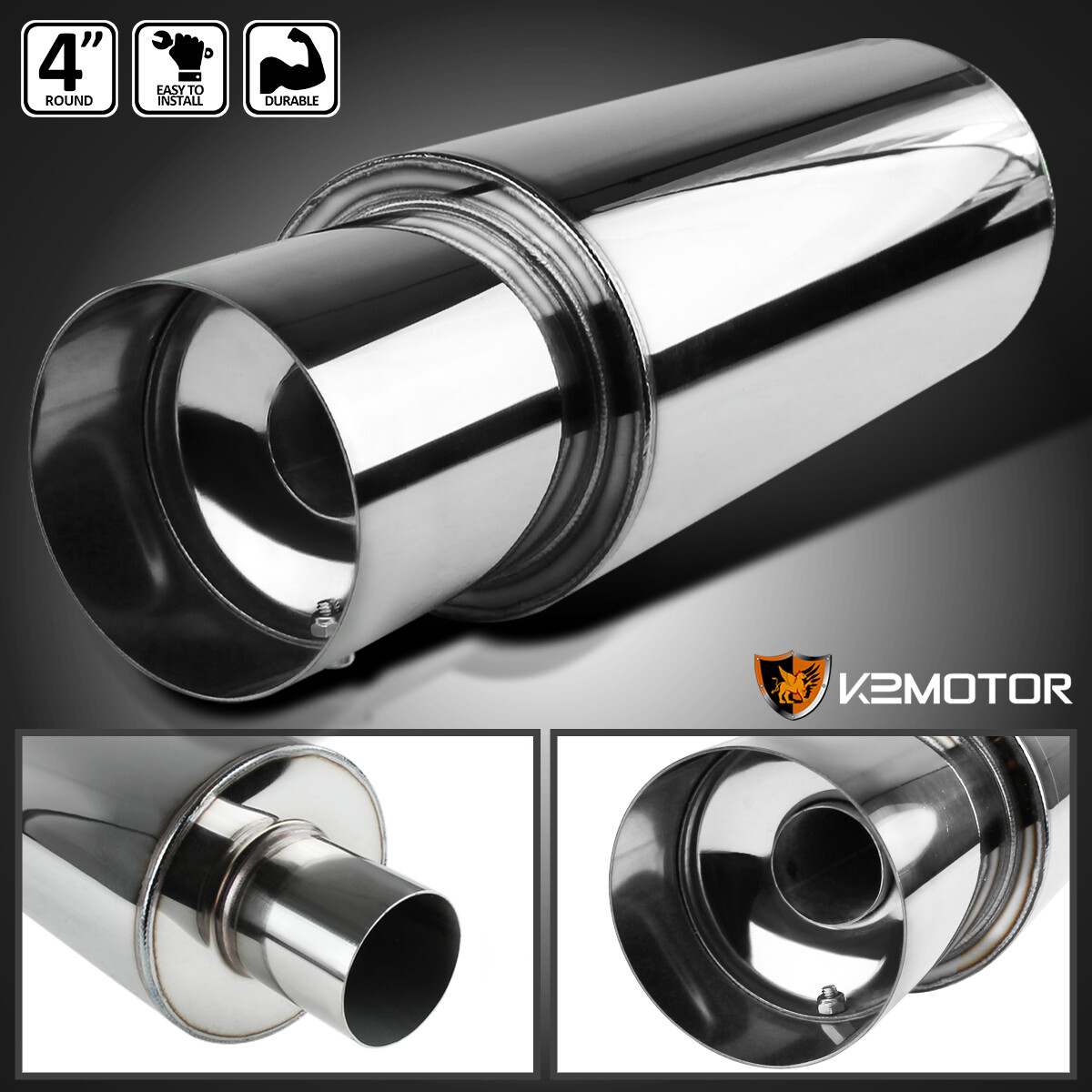 4″ Flat Tip N1 Style [Loud&Deep] Stainless Steel Muffler Exhaust w/ Silencer +Hp
