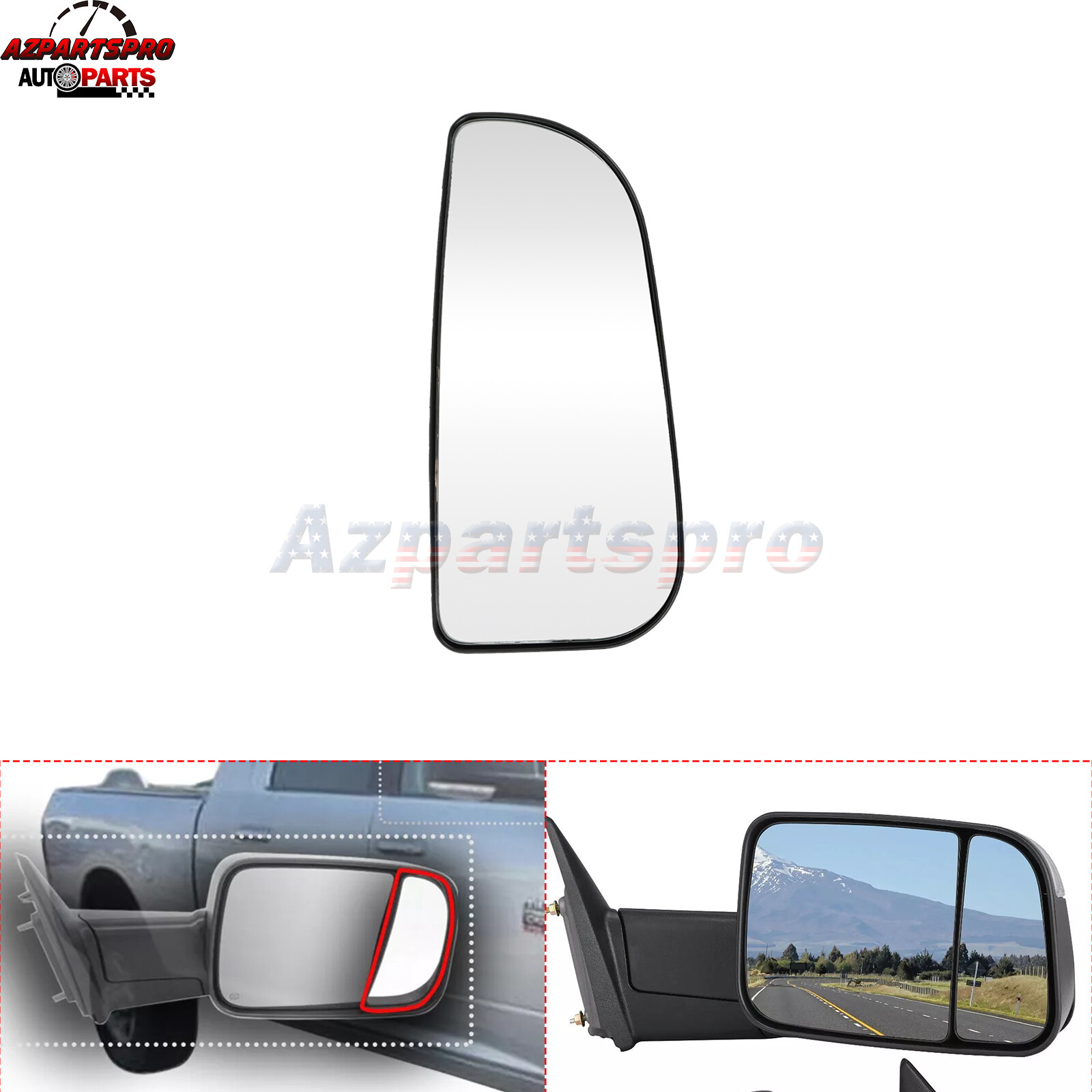 For Tow Mirror Lower Glass 2009-2022 RAM 1500 2500 3500 4500 5500 Passenger Side