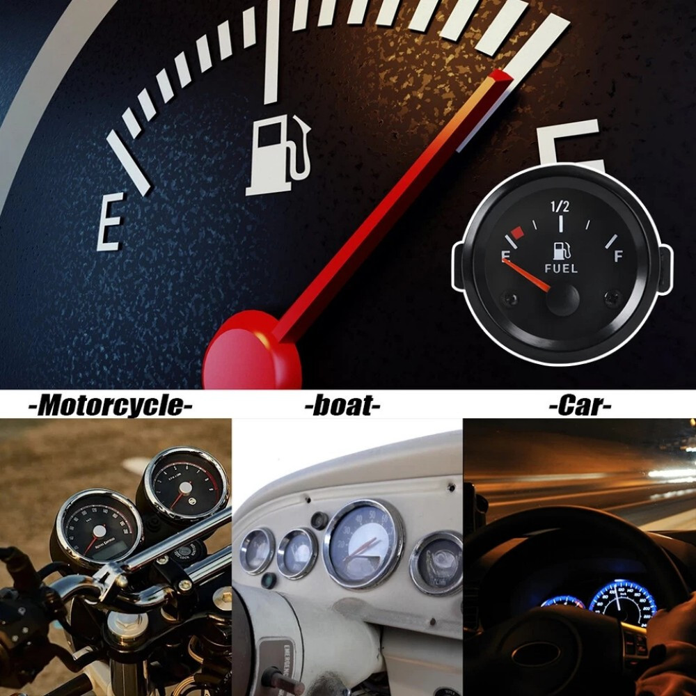 Universal 2″ 52mm Fuel Level Gauge Kit W/ Fuel Float Sensor E-1/2-F Pointer 12V