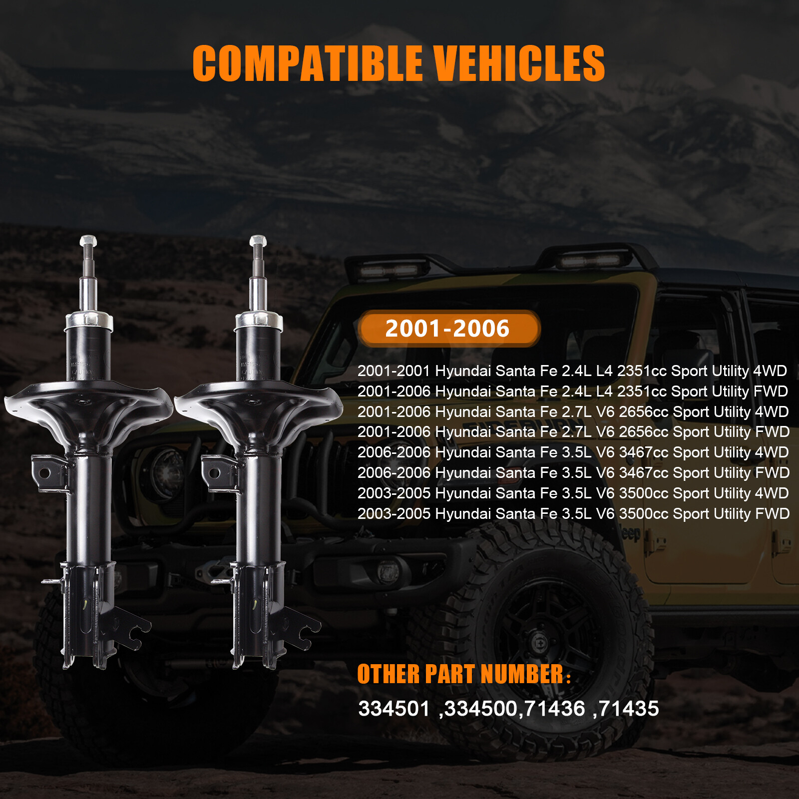 Pair of Front Struts Shocks Assembly For 2001-2006 Hyundai Santa Fe 4WD FWD