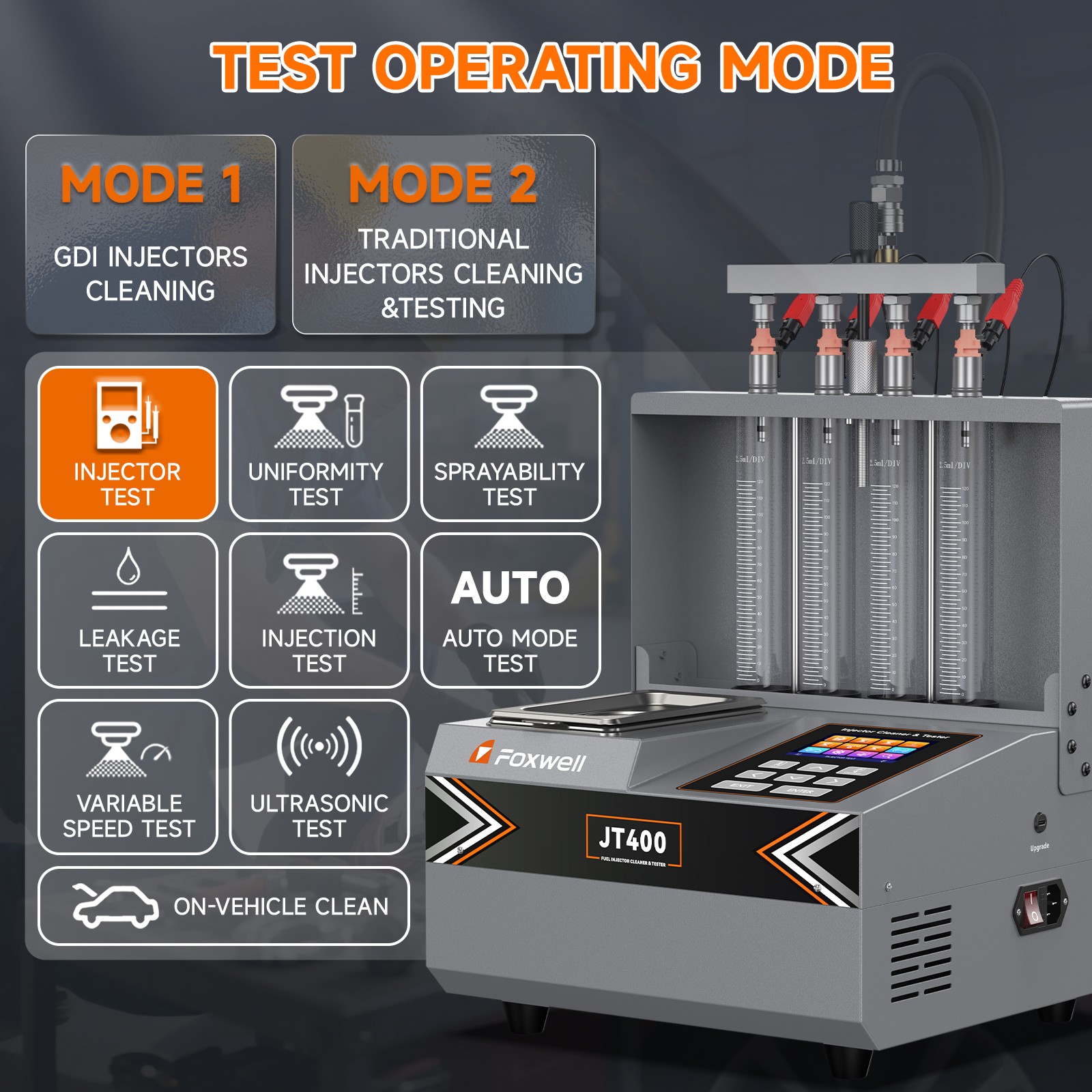FOXWELL JT400 Ultrasonic Fuel Injector Cleaner Tester Nozzle Cleaning Machine