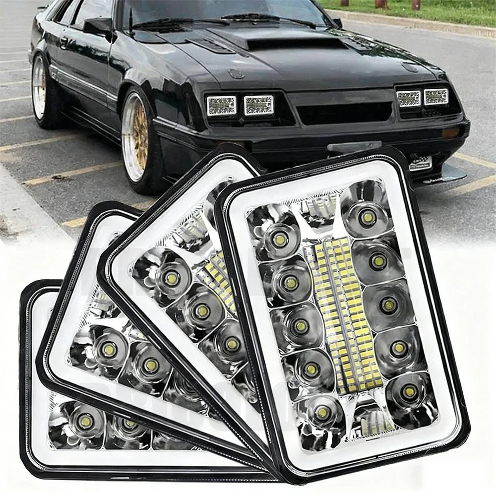 4x For Ford Mustang 1979-1986 DOT 4×6″ Square LED Headlights Hi/Lo Beam With DRL