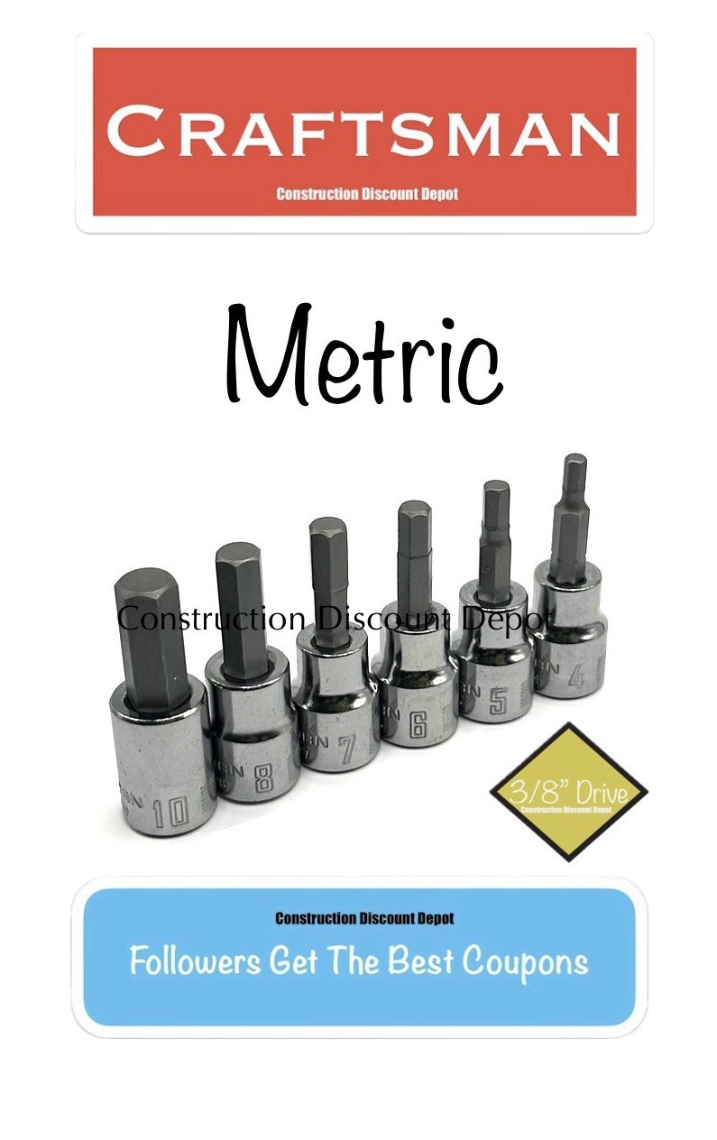 Craftsman 6 Piece METRIC Hex Allen key bit 3/8″ Drive Ratchet wrench socket set