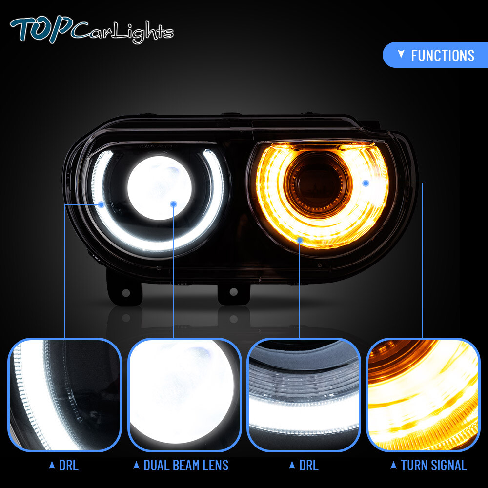 VLAND 1Pair LED Headlights Projector For 2008-2014 Dodge Challenger Front Lamps