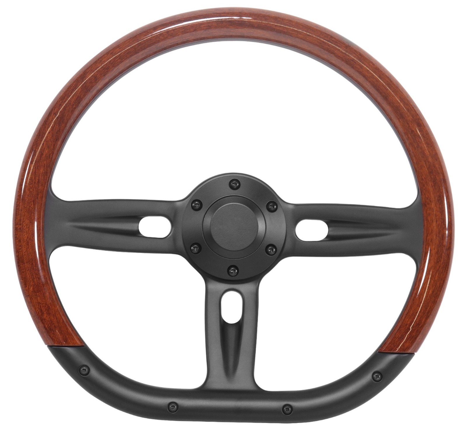 D-Shape 14” ABS Wood Steering Wheel w/ Horn 6-Bolt Metal Half Wrap Car Truck SUV