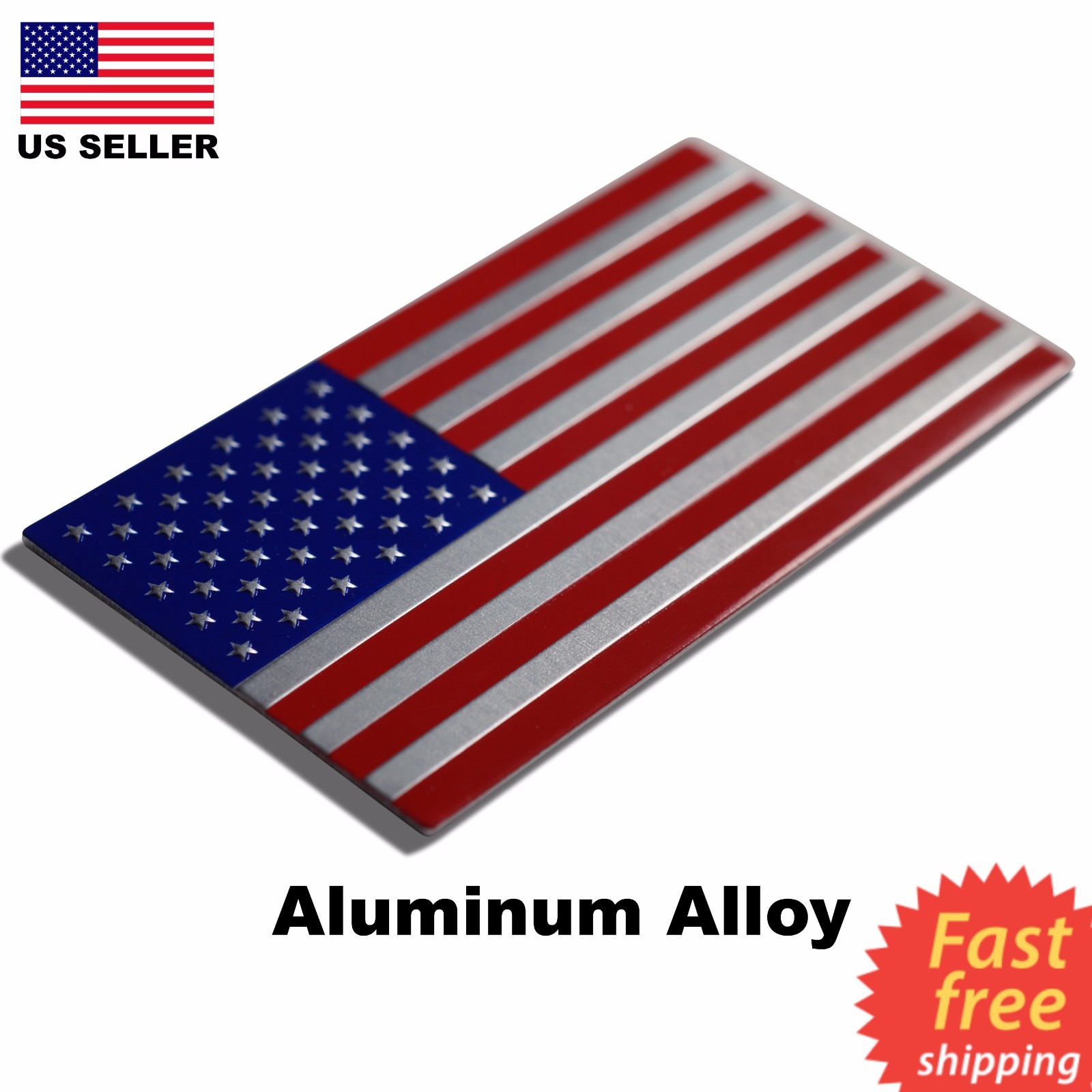 ALUMINUM US Flag Sticker 3D Emblem Decal Patriotic Auto, Car, Truck 3.15″x1.75″