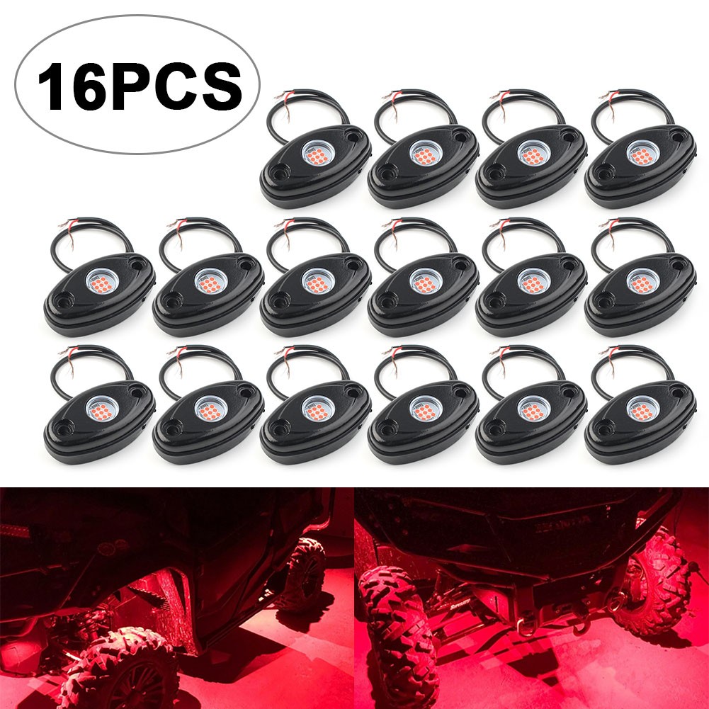 16pcs Red LED Rock Lamp For JEEP ATV Off-Road Truck Under Body Trail Rig Bar