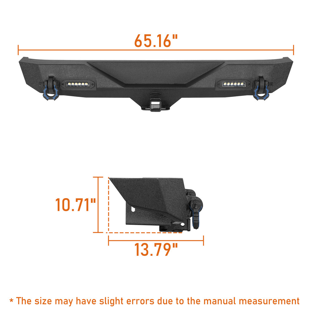 Rear Bumper w/ Receiver Hitch & LED Light & D Ring Fit 07-18 Jeep JK Wrangler JK