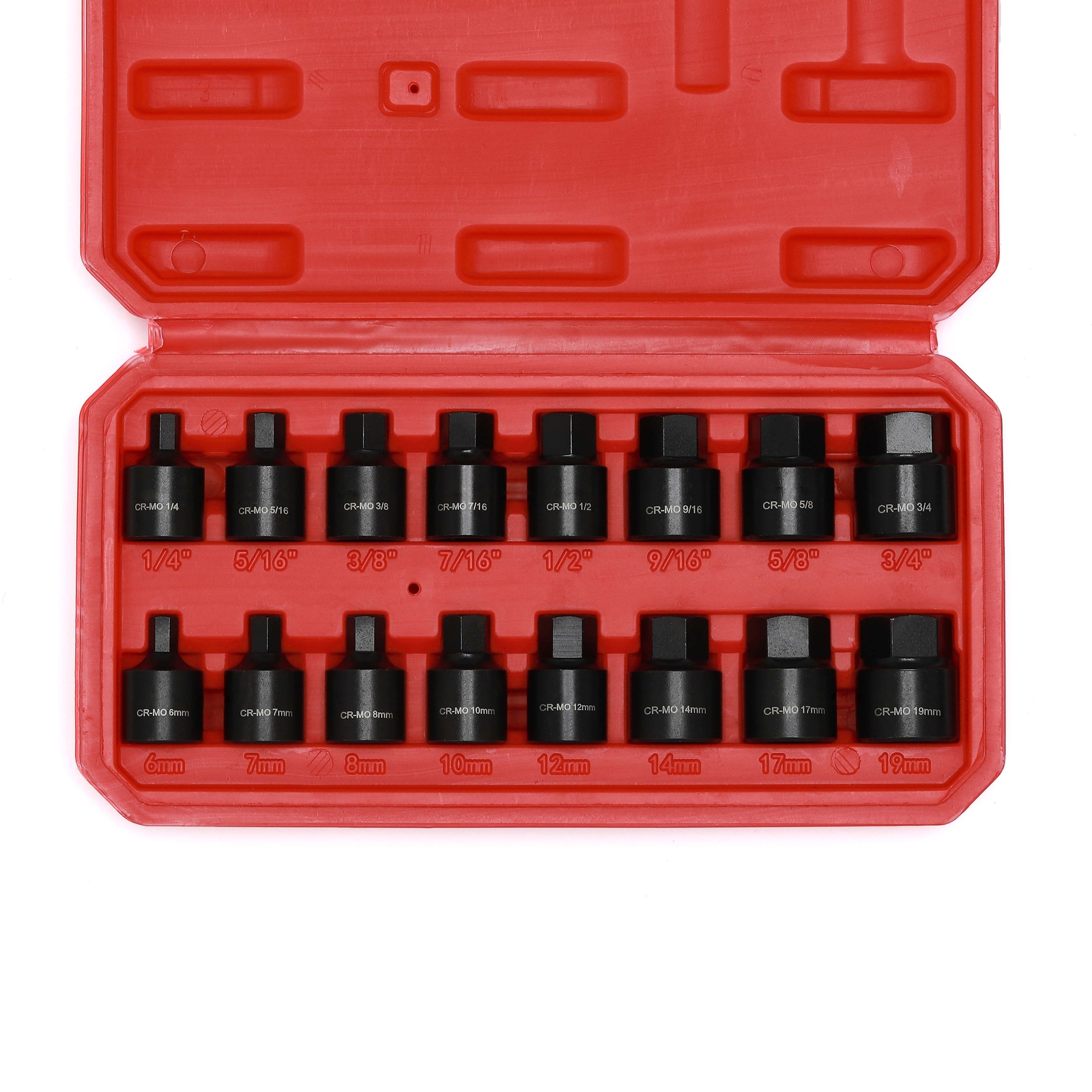 16 Pcs 3/8 Inch Drive Low Profile Impact Hex Driver Set Cr-Mo 1/4″-3/4″ 6mm-19mm