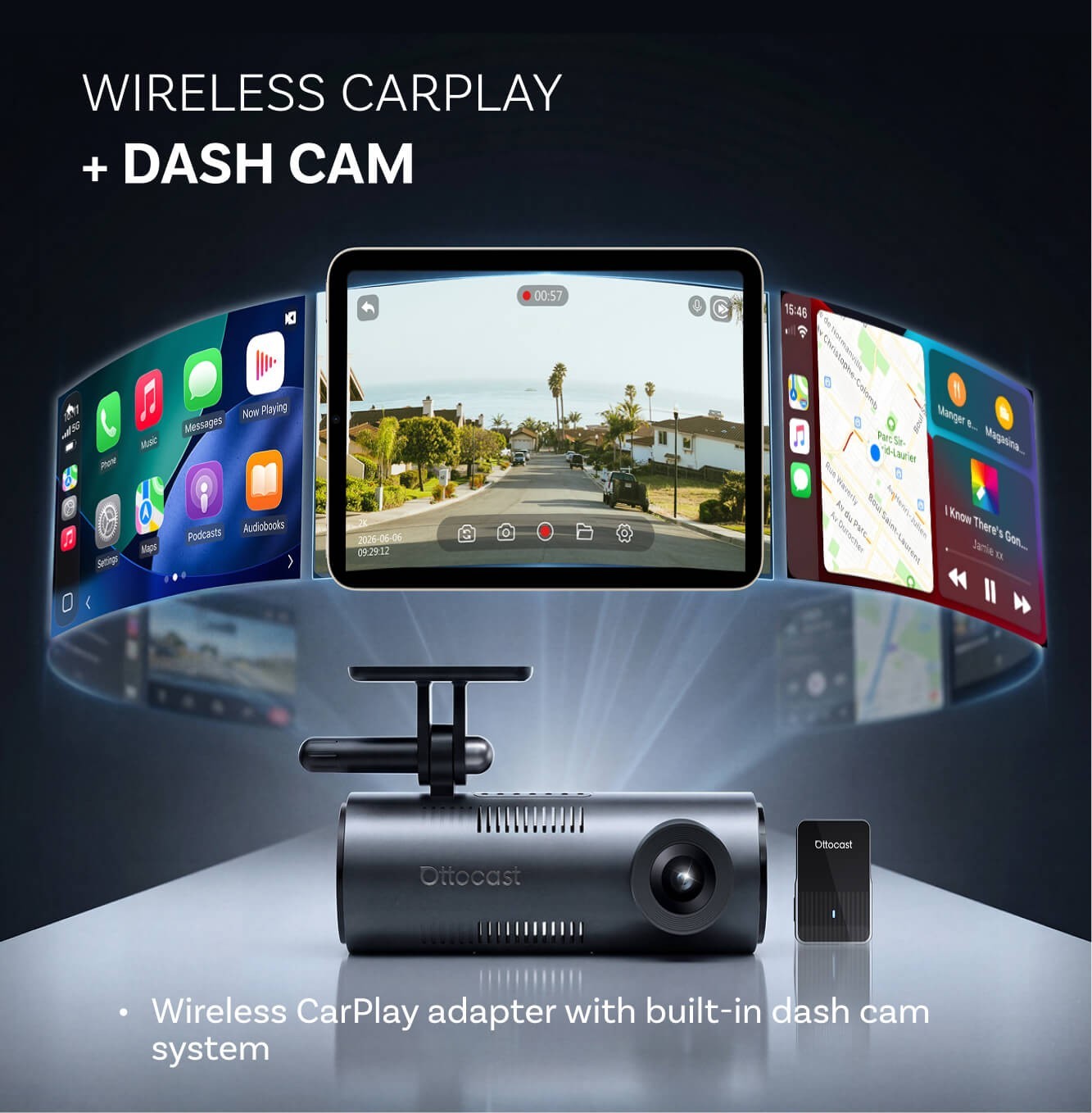 Ottocast Dash Cam Car HD 2K Front/Rear Dual Lens Video Recorder Camera G-Sensor