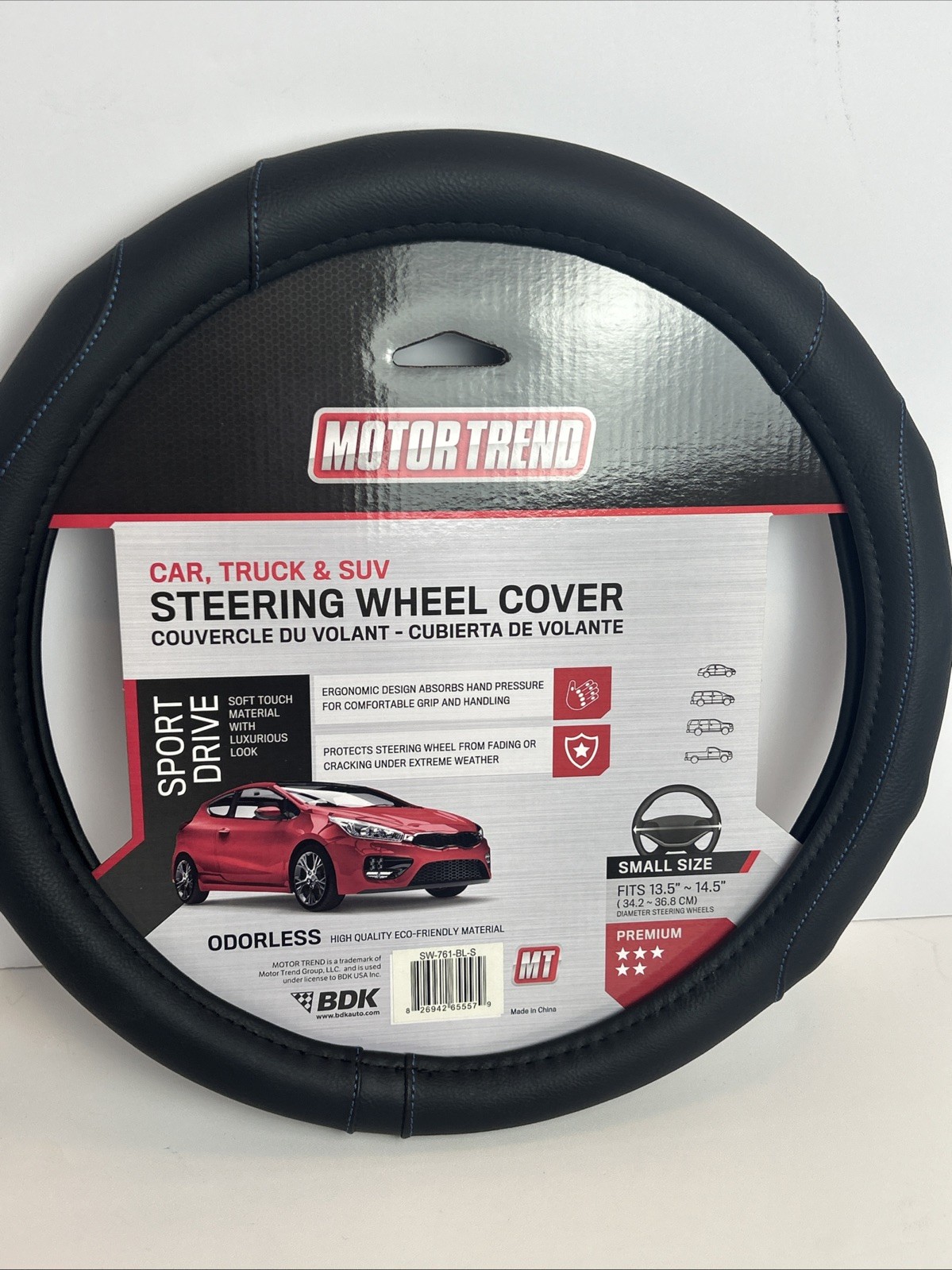 Motor Trend Steering Wheel Cover Sport Black 13.5-14.5″ Universal