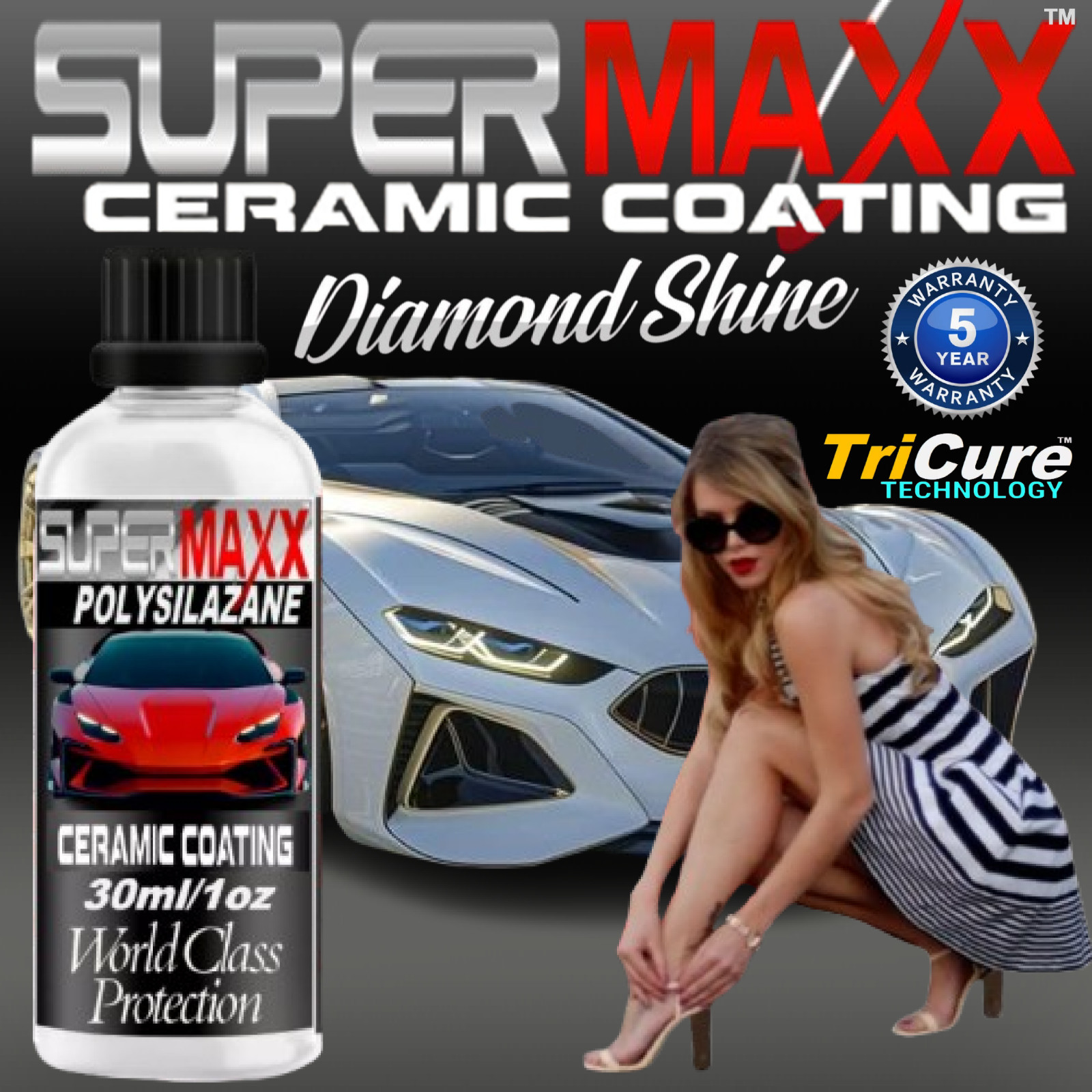 SUPERMAXX CERAMIC CAR COATING ADVANCED TRICURE PAINT PROTECTION – 30ML KIT