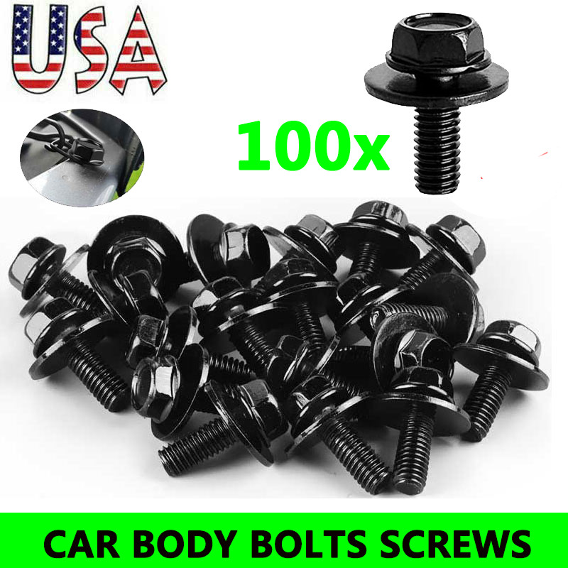 100X Body Bolts- M6-1.0 x 16mm Long- 10mm Hex- 17mm Washer- bolt- for Toyota US
