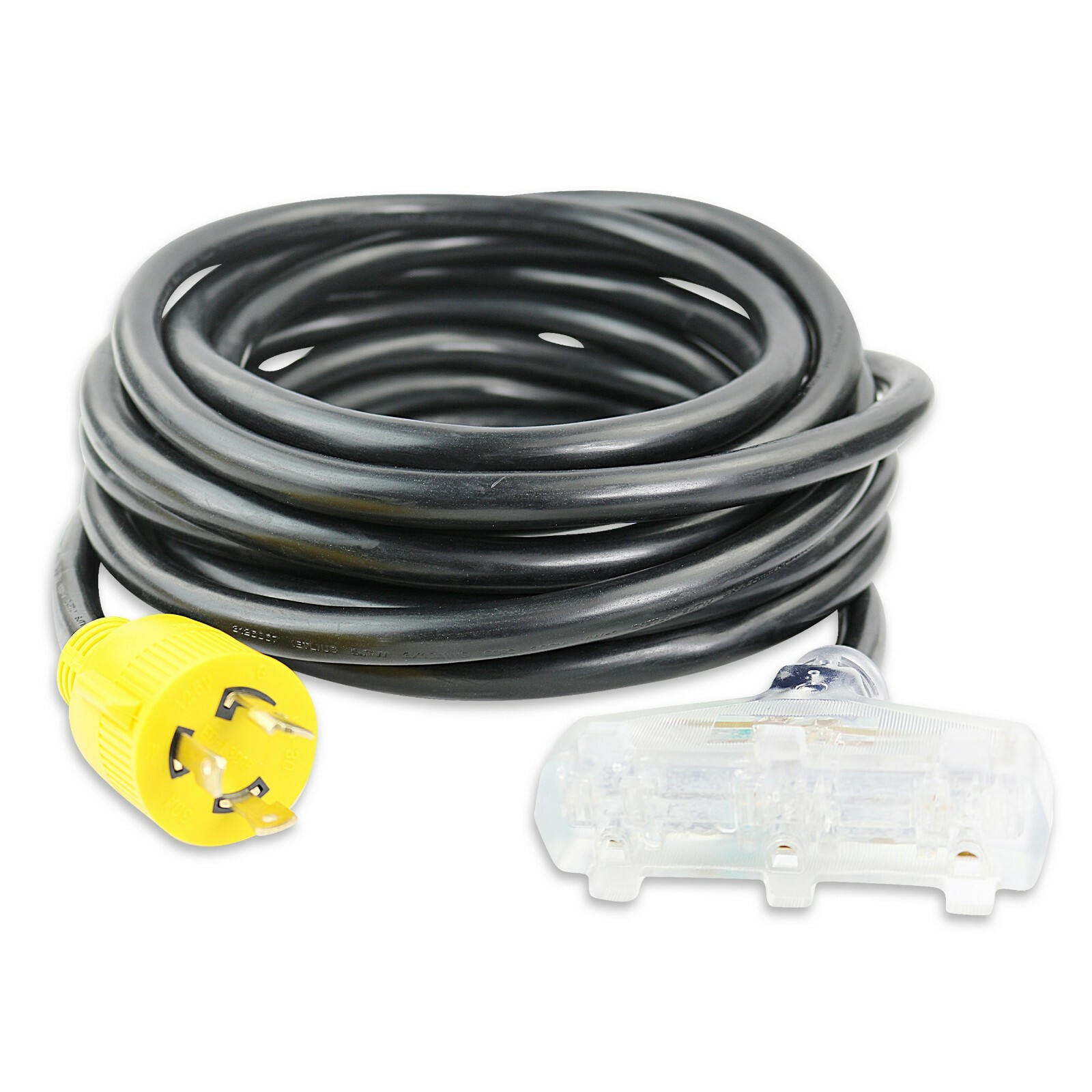 RV Generator Power Adapter 30AMP Male 3-Prong Plug to 3x 15 AMP Female 25ft cord