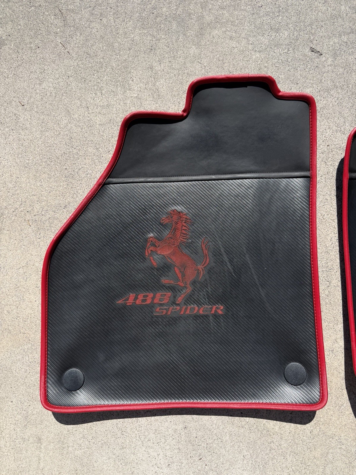 Ferrari 488 Spider Custom Floor Mats Set Of 2 Carbon Fiber Look Red Trim