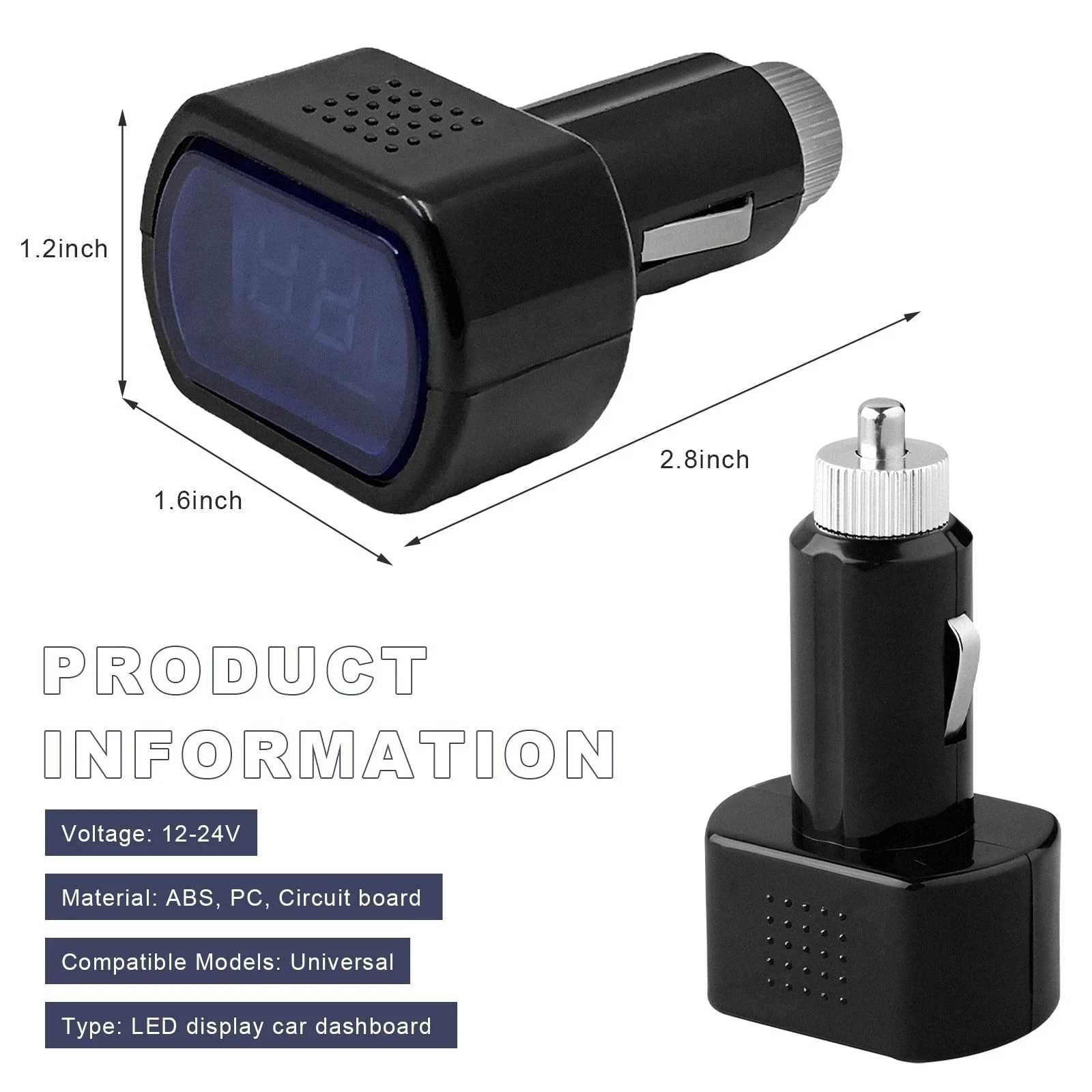 VCYOPN 2 PCS Car LED Cigarette Lighter Voltmeter, DC 12V 24V Digital Display…