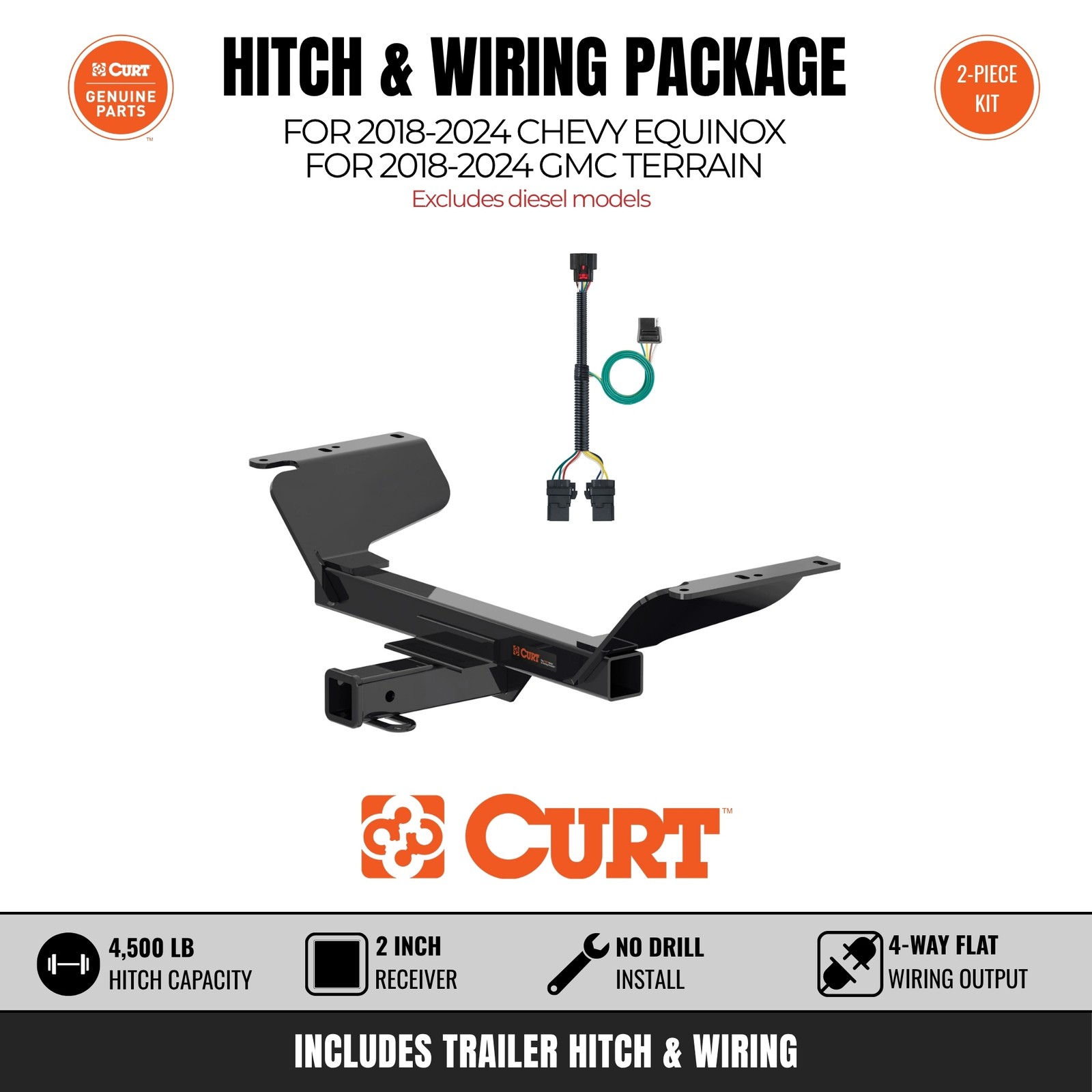 Curt Class 3 Trailer Hitch & Wiring Harness Bundle for 18-24 Equinox / Terrain