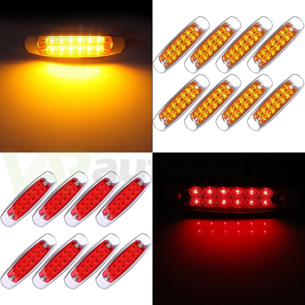 New 16pcs Red&Amber 12 LED Sealed Side Marker Clearance Light Fish Shape New