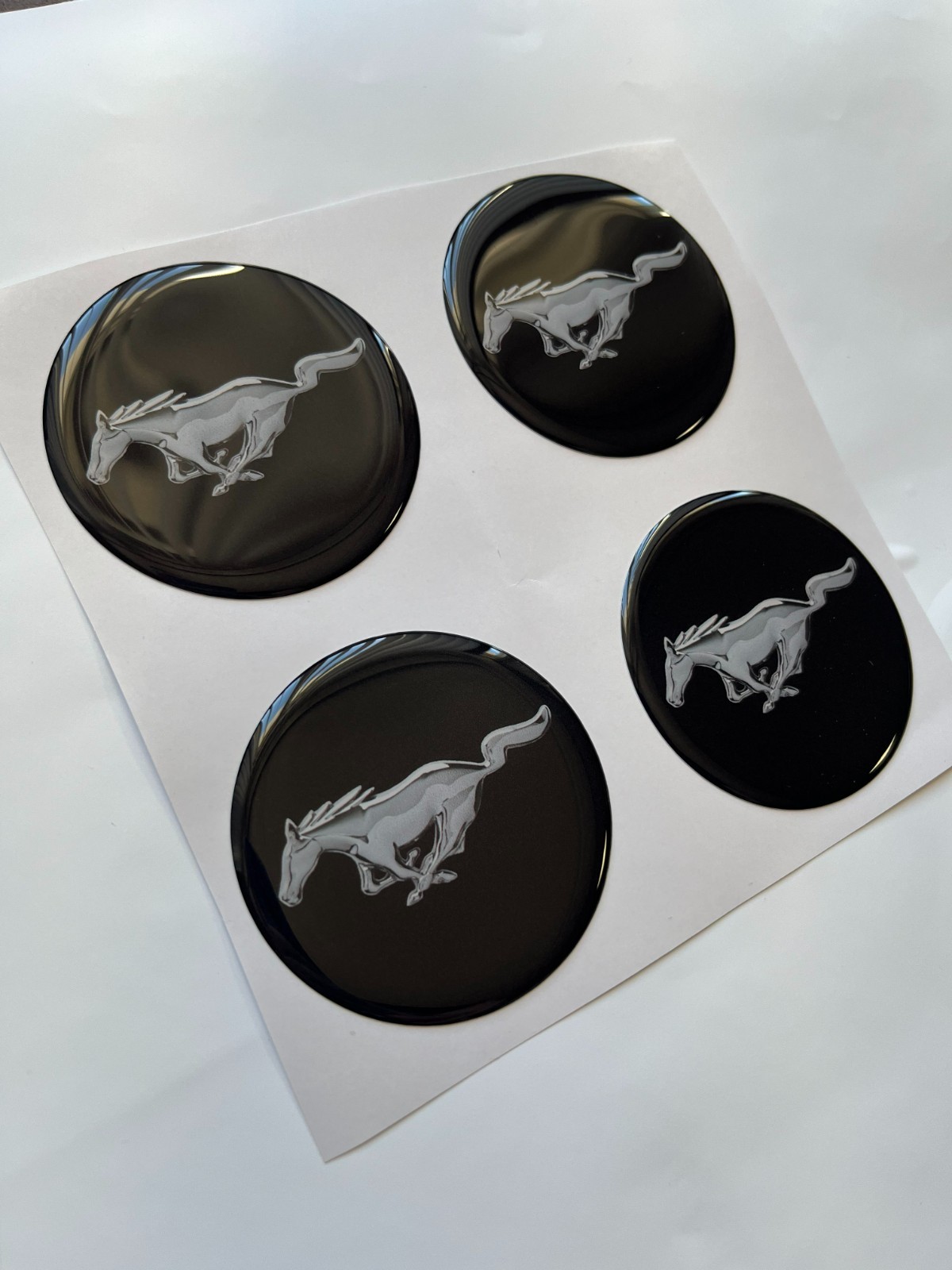 Mustang Wheel Cap Stickers Set – 4pcs 3D Domed Resin Center Cap Emblem Decals