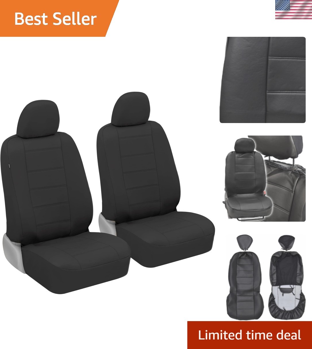 Universal Fit 4-Piece Faux Leather Car Seat Covers for Stylish Front Protection