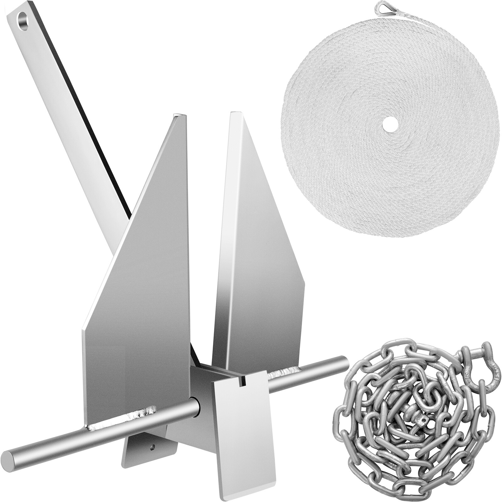 VEVOR Boat Anchor Kit Fluke Style Anchor 8.5 lb Galvanized Steel For 15-24′ Boat