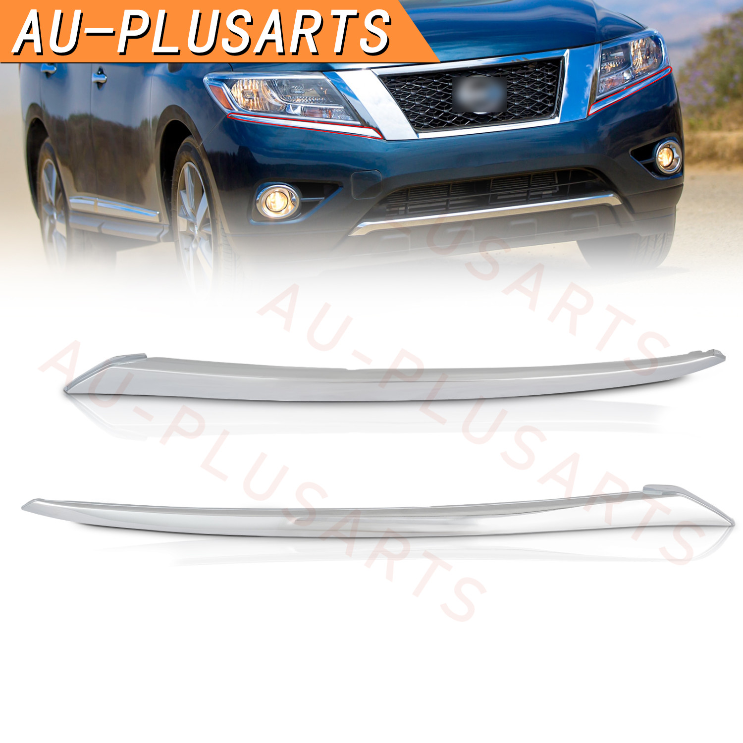Front Left and Right Chrome Bumper Trims Set Fit 2013-2016 Nissan Pathfinder