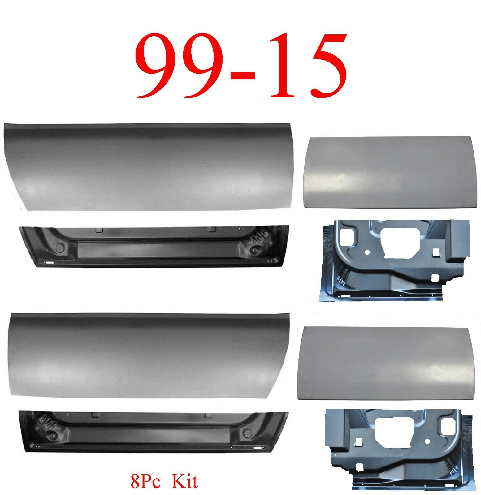99-15 Ford Super Duty Extended Cab Front & Rear Lower and inner Door Bottoms 8PC