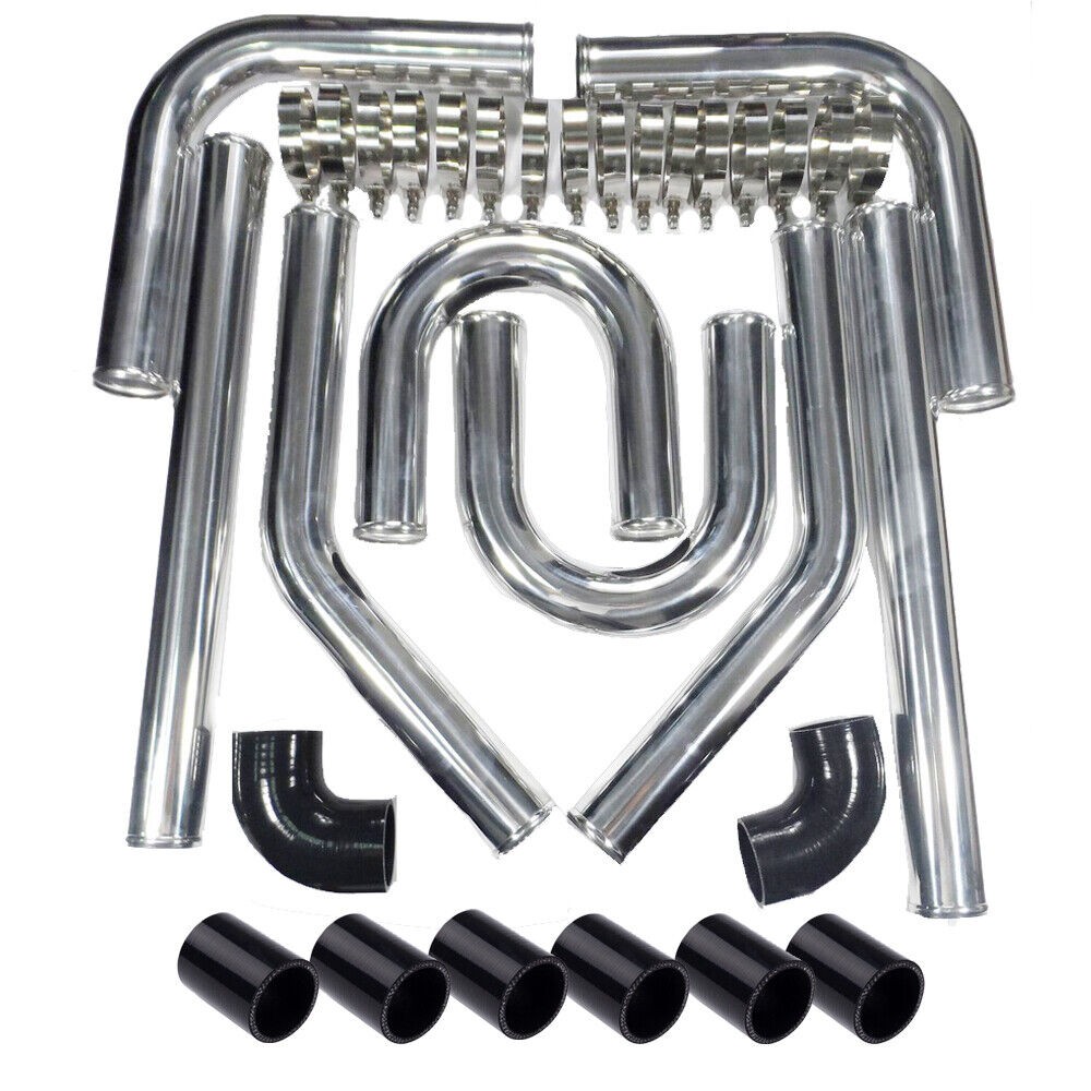 3″ Inch 76mm Polished Aluminum Intercooler Pipe Kit + Black Silicone Hose
