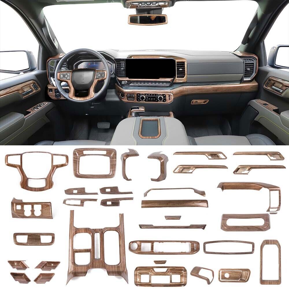 Interior Decor Cover Trim Accessories Full Kit For Chevy Silverado 22+Wood Grain