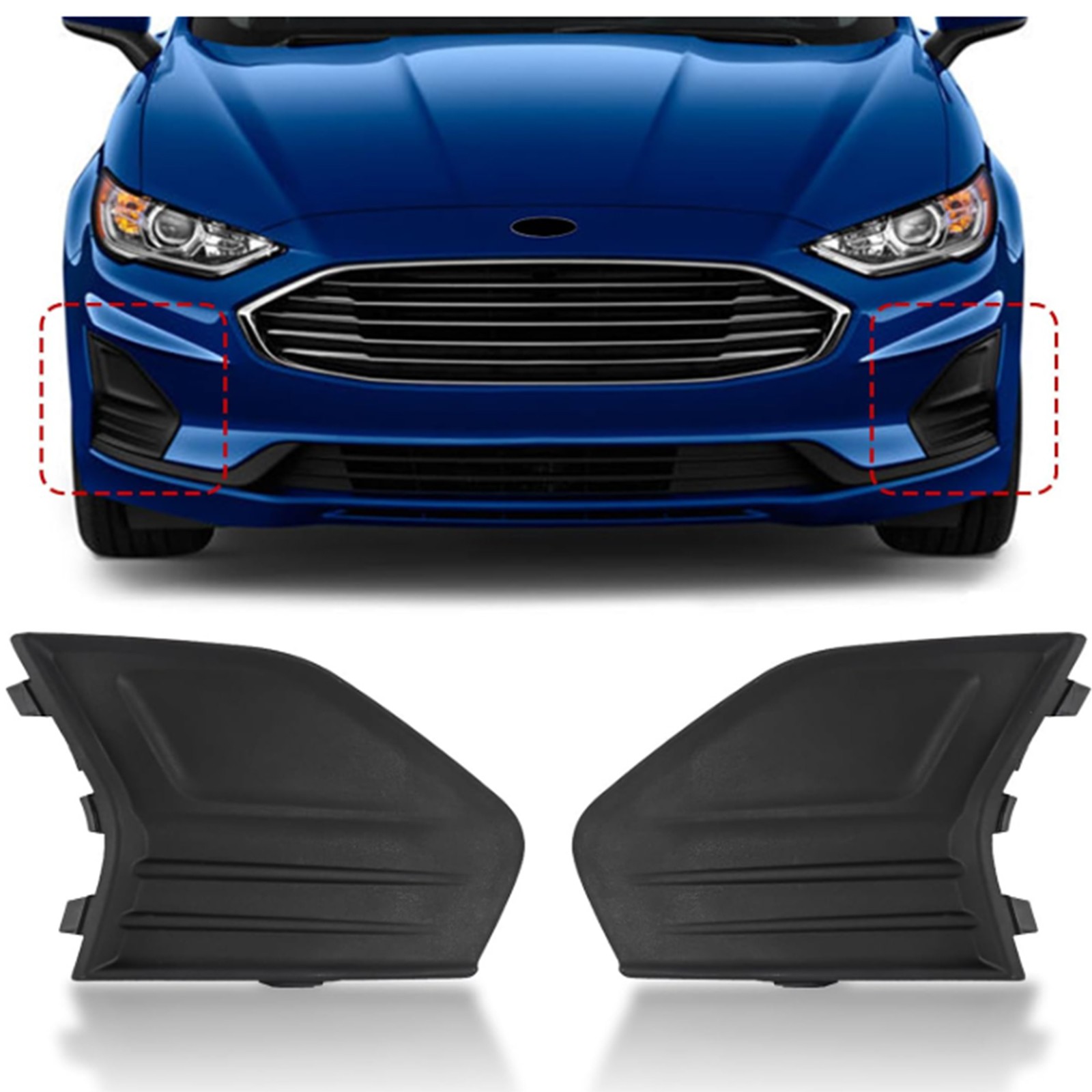 Front Bumper Insert Fog Light Cover Left+Right Fits For 2019-2020 Ford Fusion