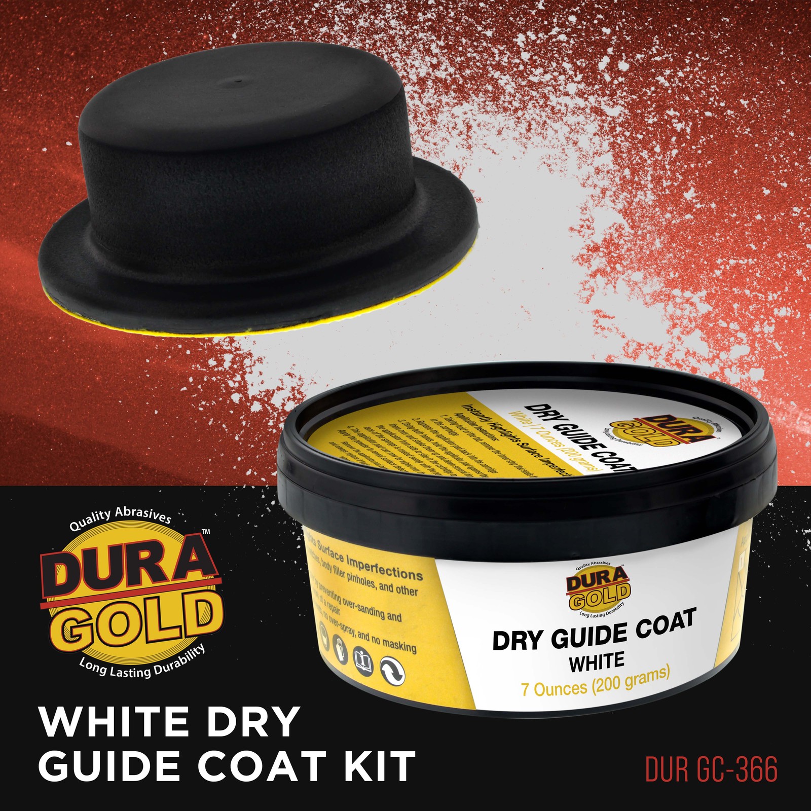 Dura-Gold Premium White Dry Guide Coat 7oz (200 grams) Powder, Autobody Primer