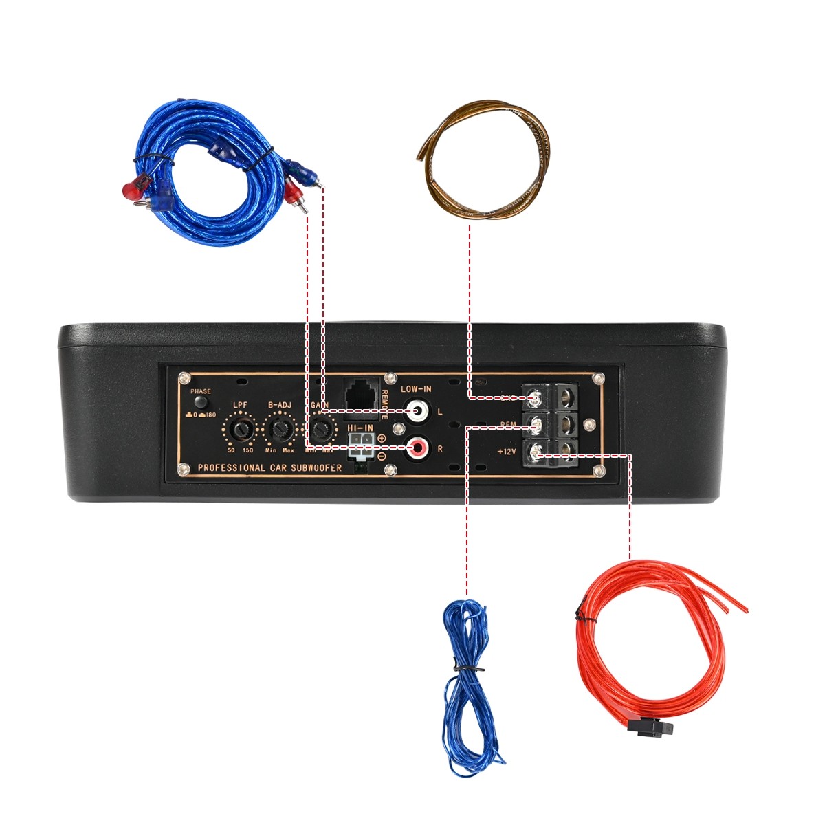 1200W Car Subwoofer Active Underseat Bass Box Audio Speaker Amplifier + Cables