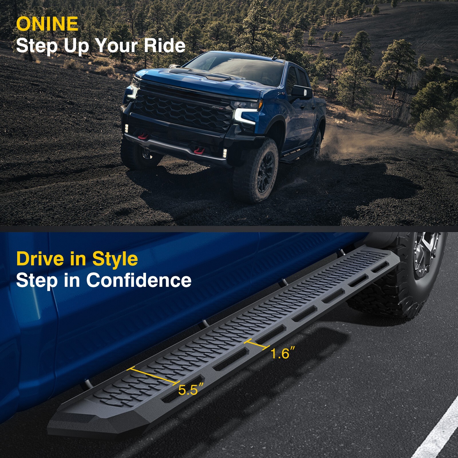 Fit 20-24 Chevy Silverado 1500 2500 3500HD Double Cab 7″ Running Board Side Step