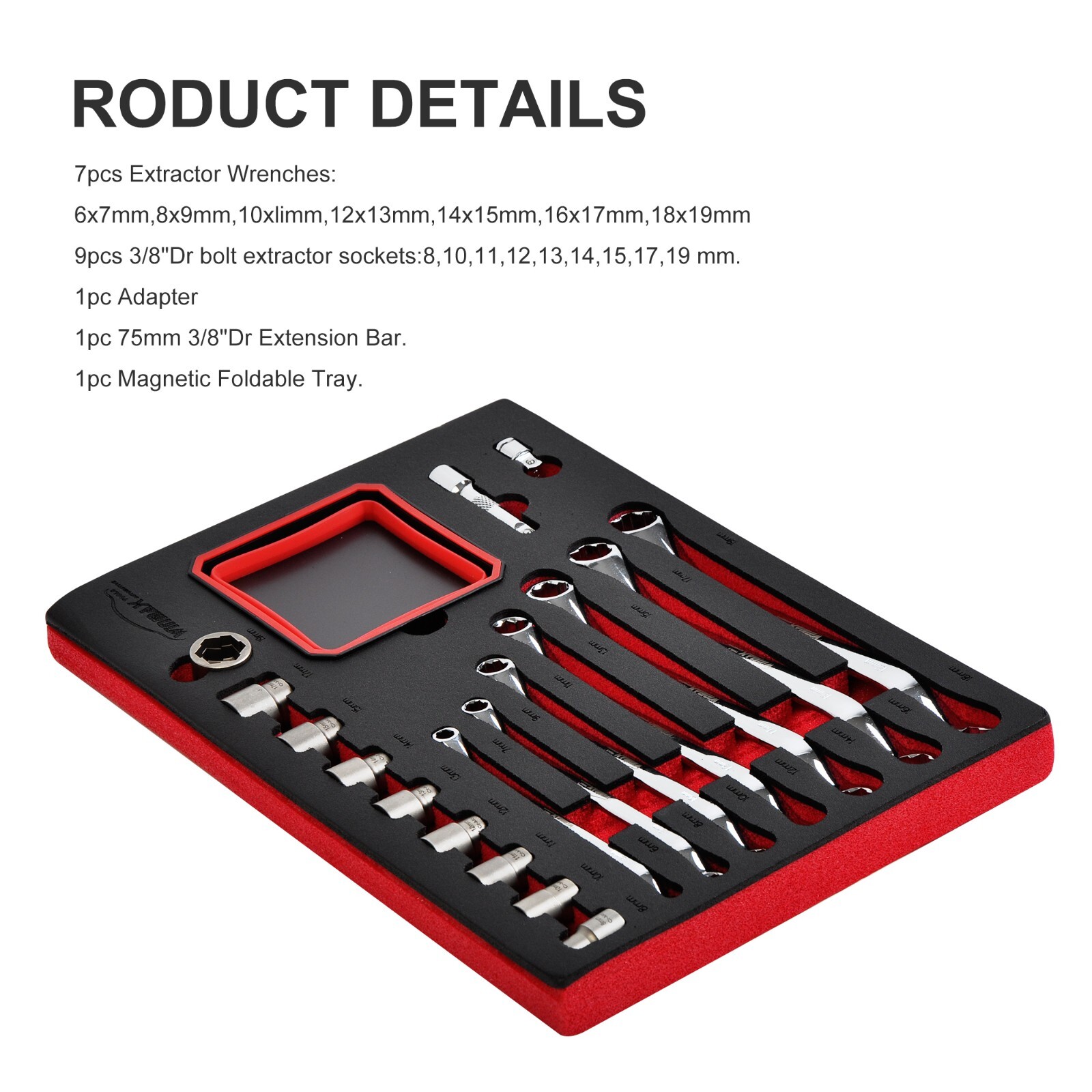 Nut & Bolt Extractor Set 6 – 17 mm Offset Wrenches and 10 – 19 mm Sockets Set
