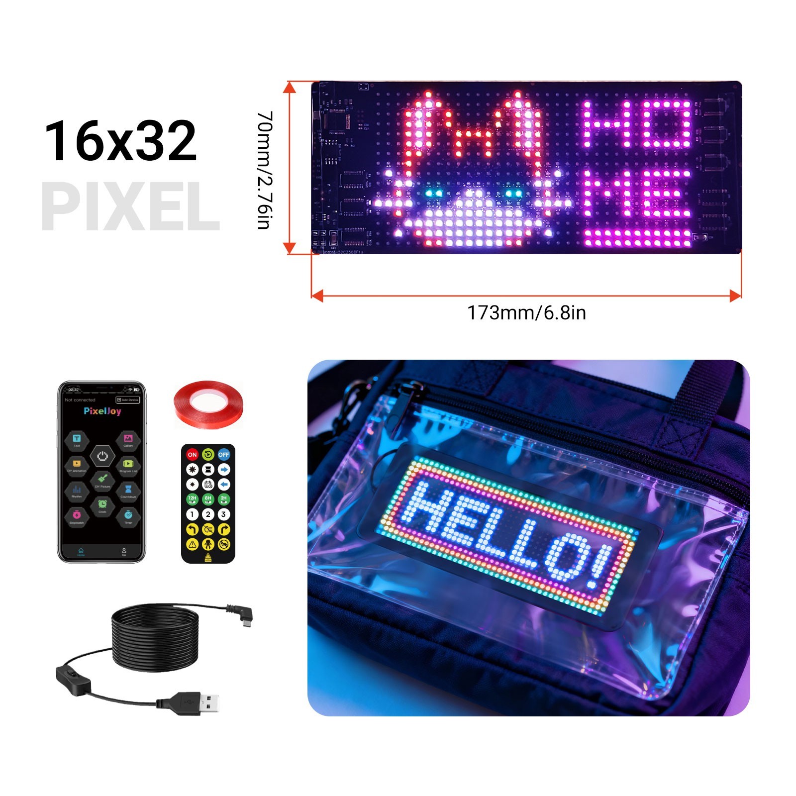 Customizable LED Pixel Screen, USB Programmable Display for Car & Shop Sign