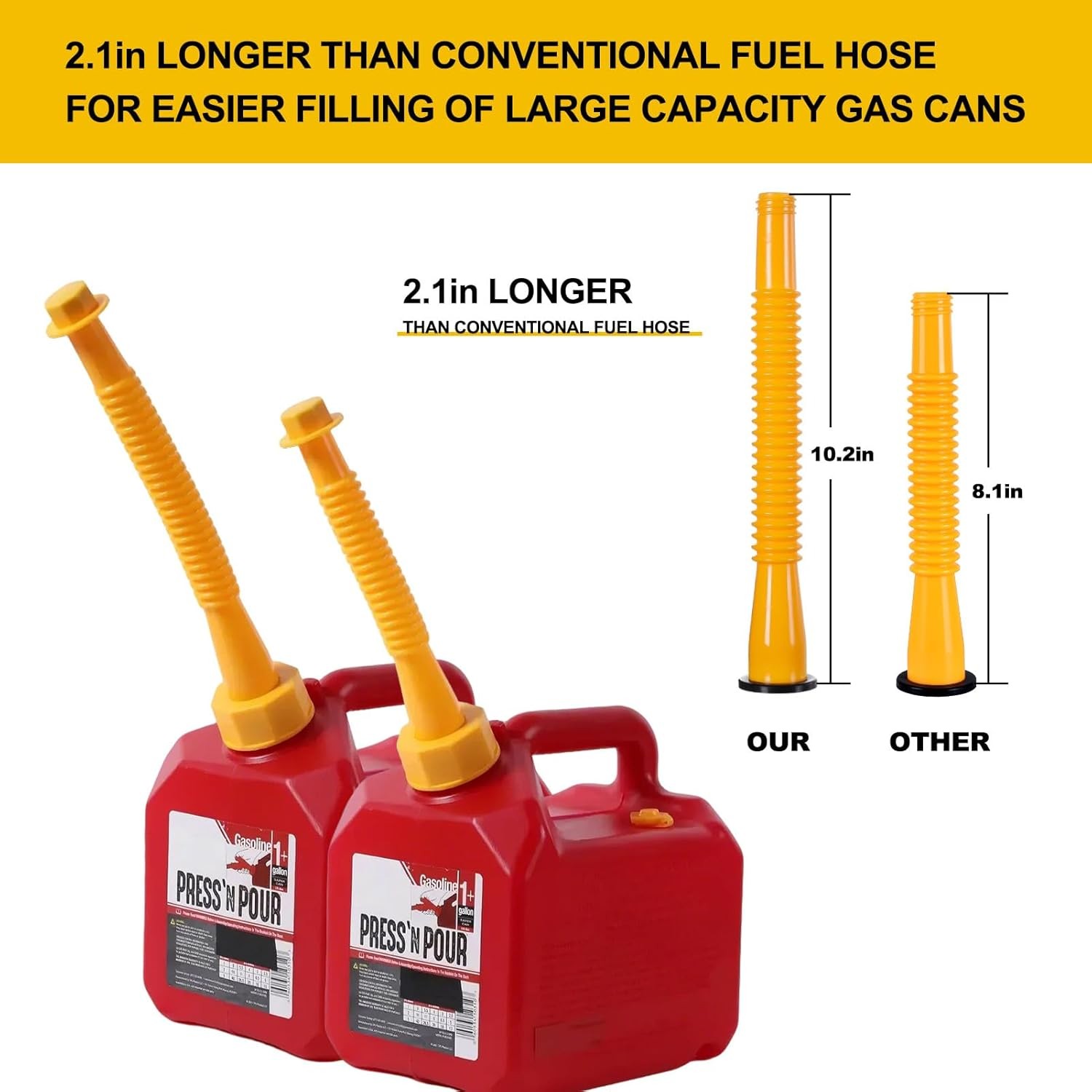 Long Gas Can Spout, 10.2in Extended Nozzle (2in Longer than Standard), Gas Can N