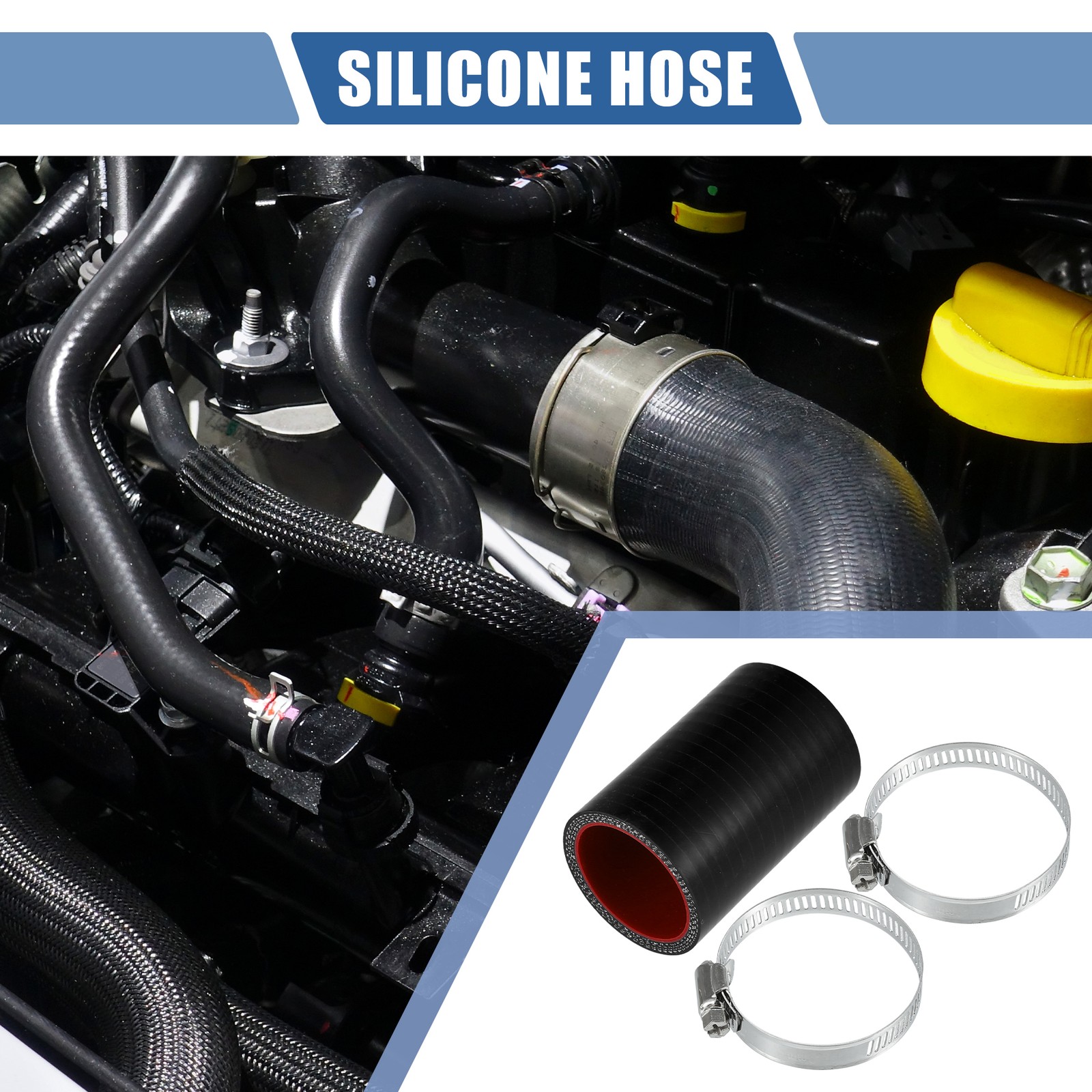 1 Set 42mm 1.65″ ID 76mm 2.99″ Length 0° Black Red Car Silicone Hose w/ Clamps