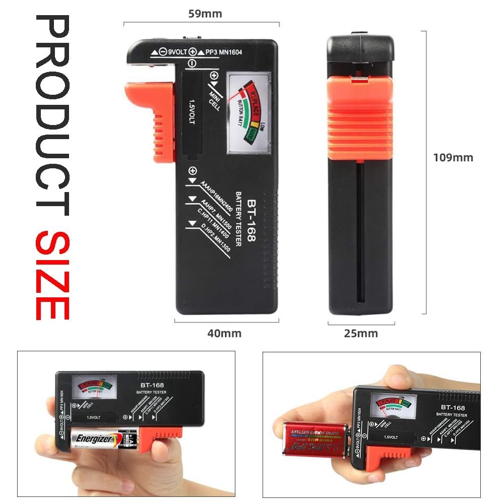 2Pcs Universal Battery Tester Checker for AA AAA C D 9V 1.5V Button Cell Batt…
