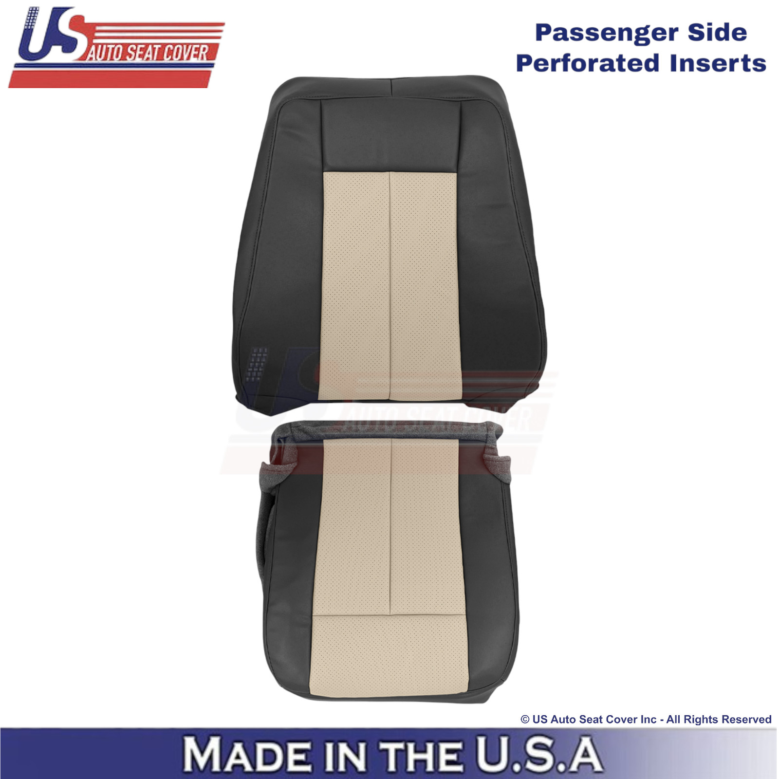 2007-2010 For Ford Expedition Leather Perf Passenger Side Seat Covers Blk/Tan