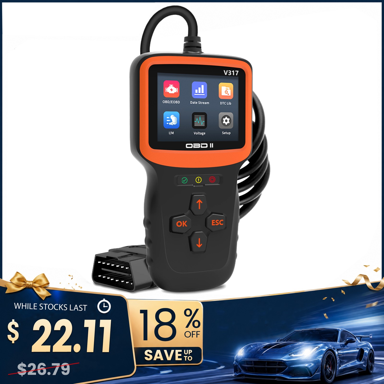 Check Engine Light Scanner OBD2 Code Reader Real-Time Graphs EVAP Voltage Tester