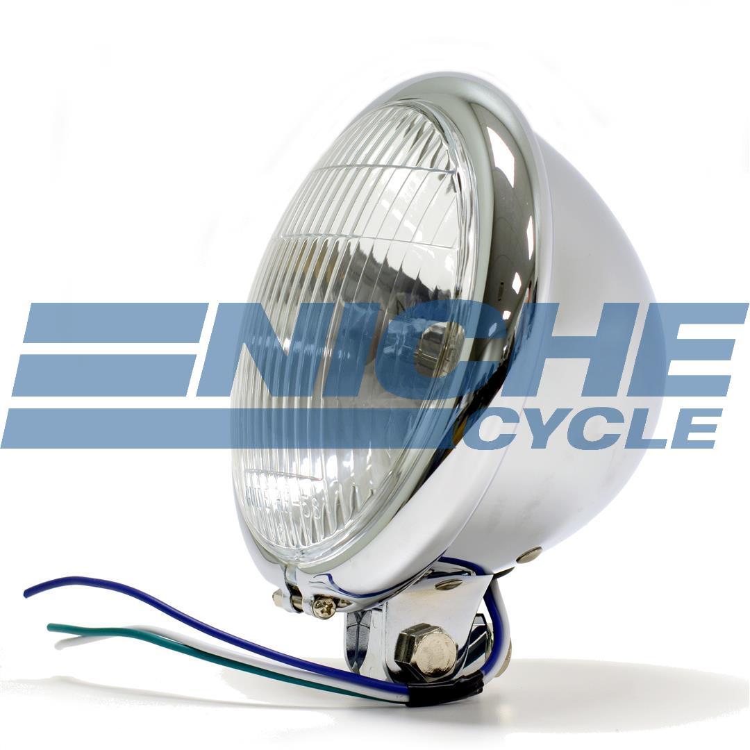 Bates Style 5.75″ Chrome Headlight Assembly Blue Dot Chopper Bobber