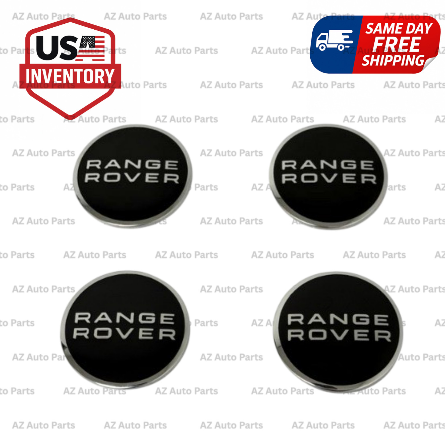 Set of 4 62mm Black Wheel Center Caps Chrome Emblem for Range Rover